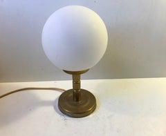Danish Midcentury Opaline Glass and Brass Table Lamp by ABO, 1970s