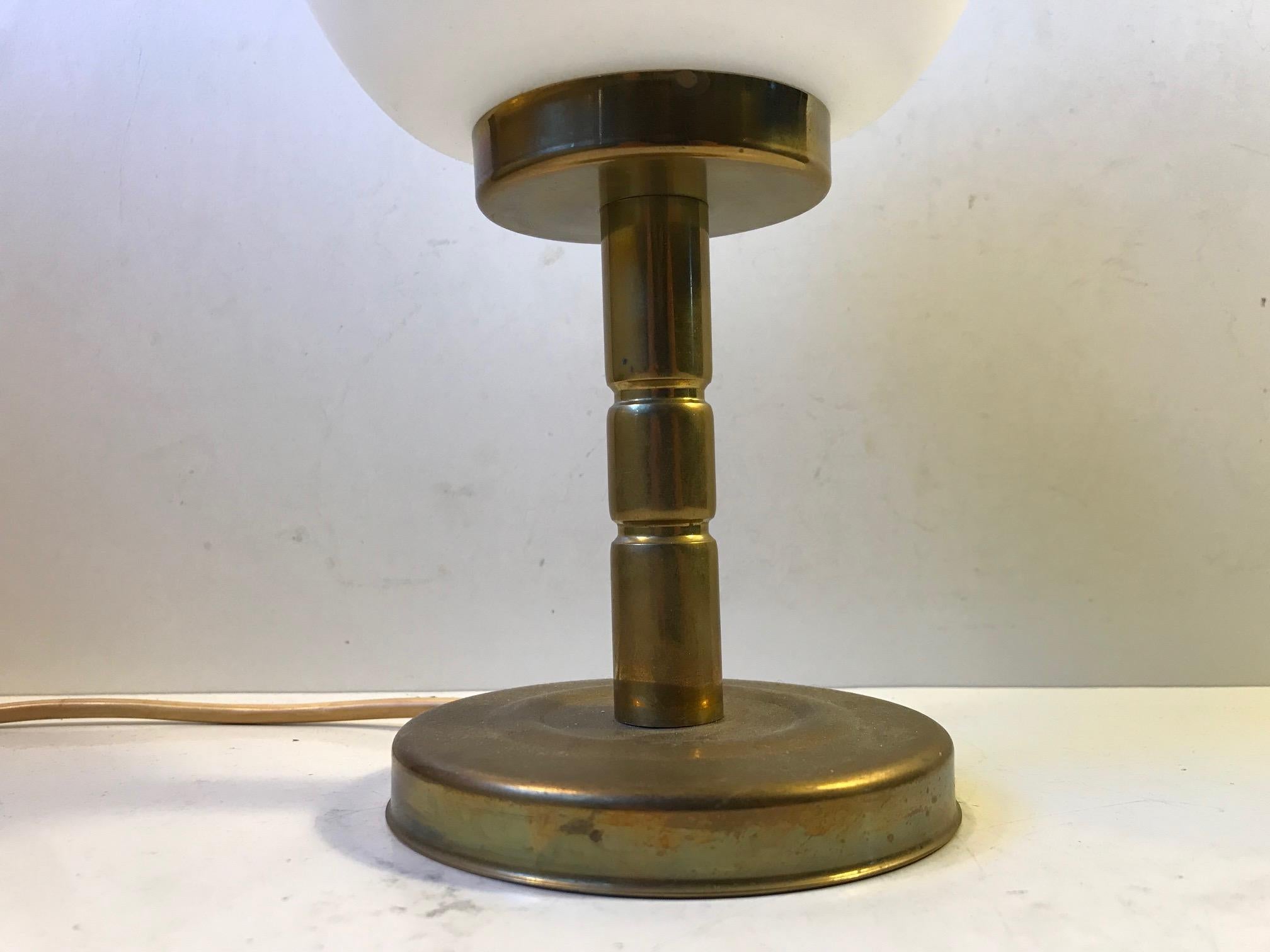 Mid-Century Modern Danish Midcentury Opaline Glass and Brass Table Lamp by ABO, 1970s For Sale