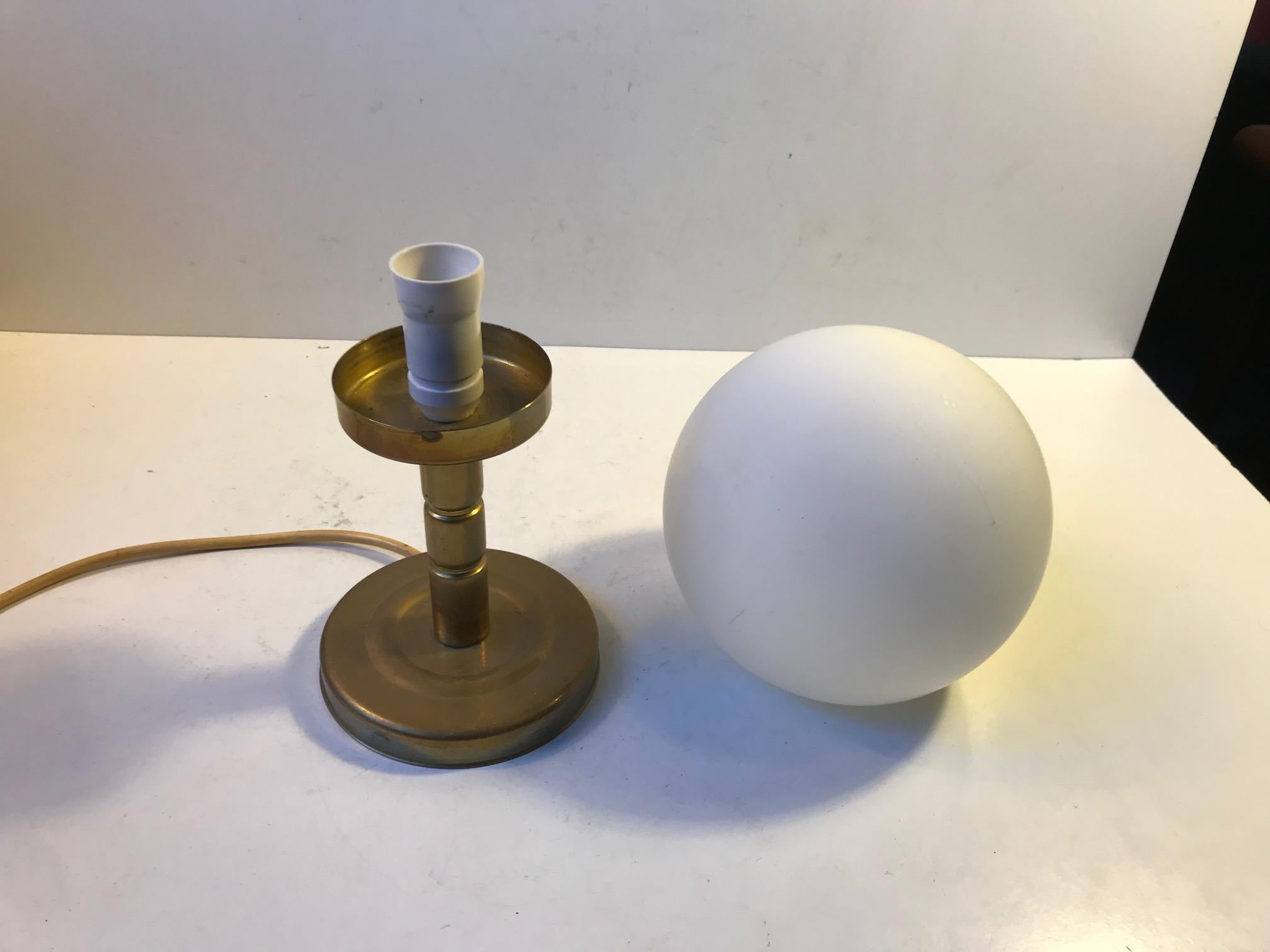 Danish Midcentury Opaline Glass and Brass Table Lamp by ABO, 1970s In Good Condition For Sale In Esbjerg, DK