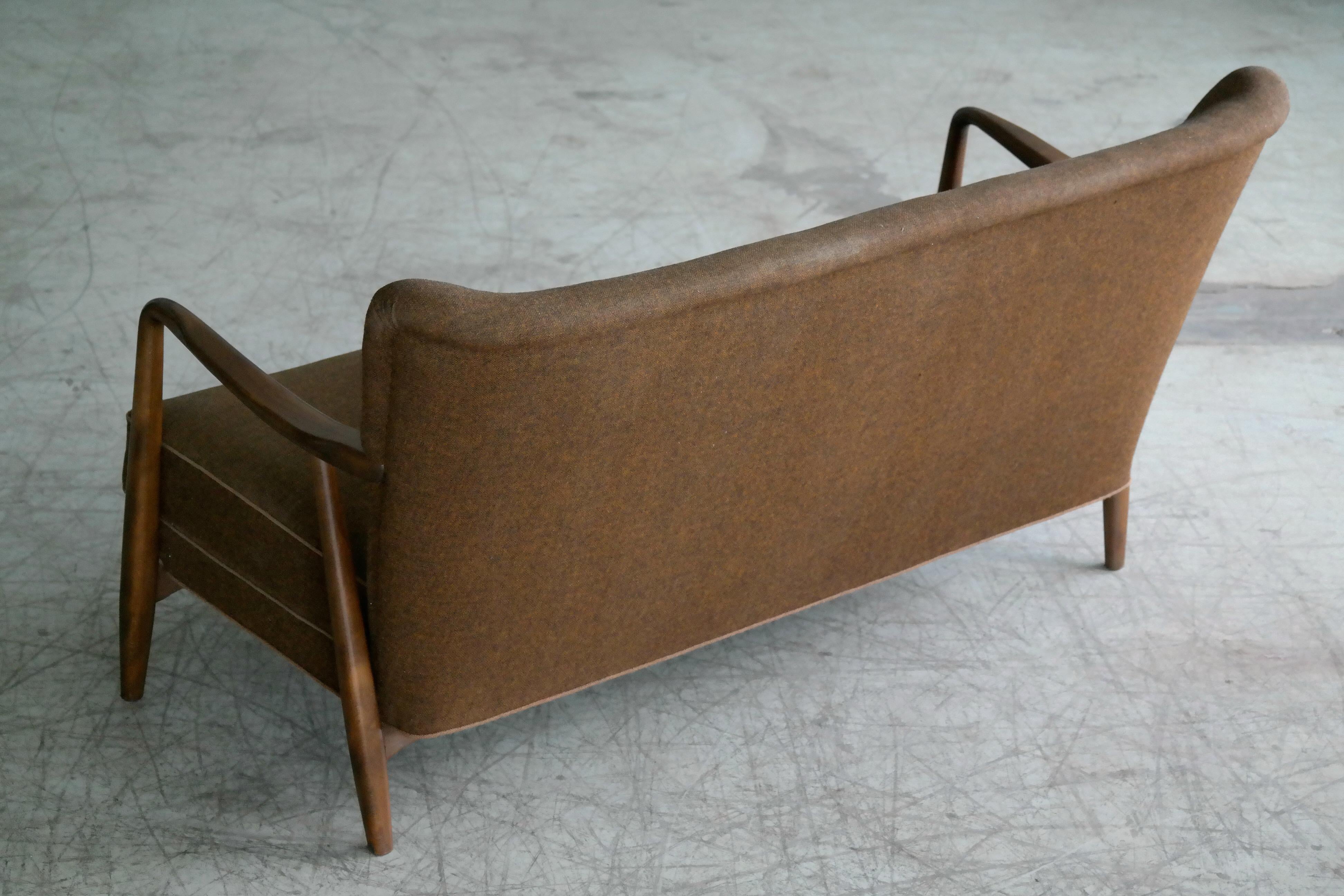 Beech Danish Midcentury Open Arm Settee in Style of Aksel Bender Madsen