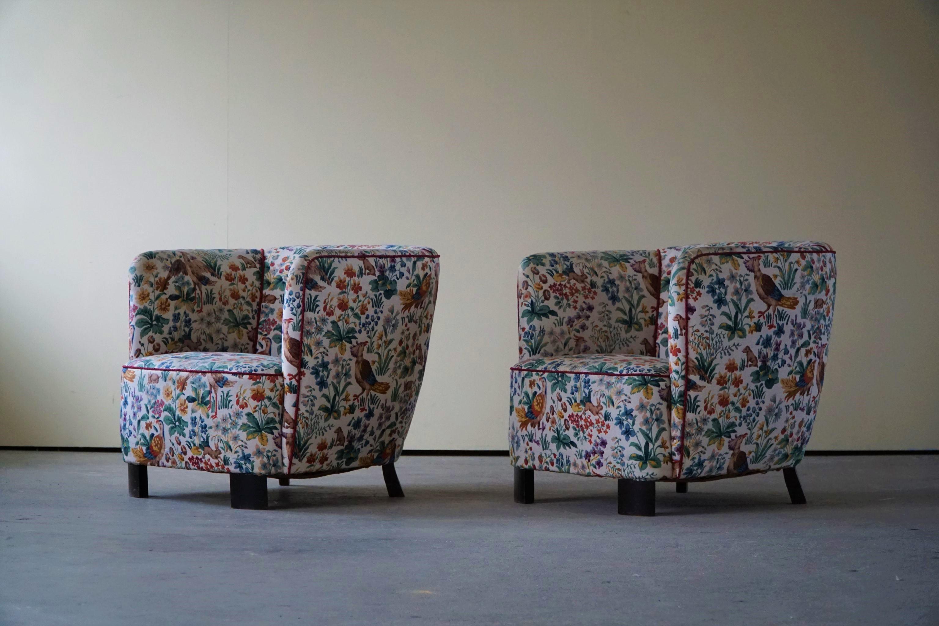 Paire de fauteuils club courbés danois du milieu du siècle, style Viggo Boesen, années 1940 en vente 2
