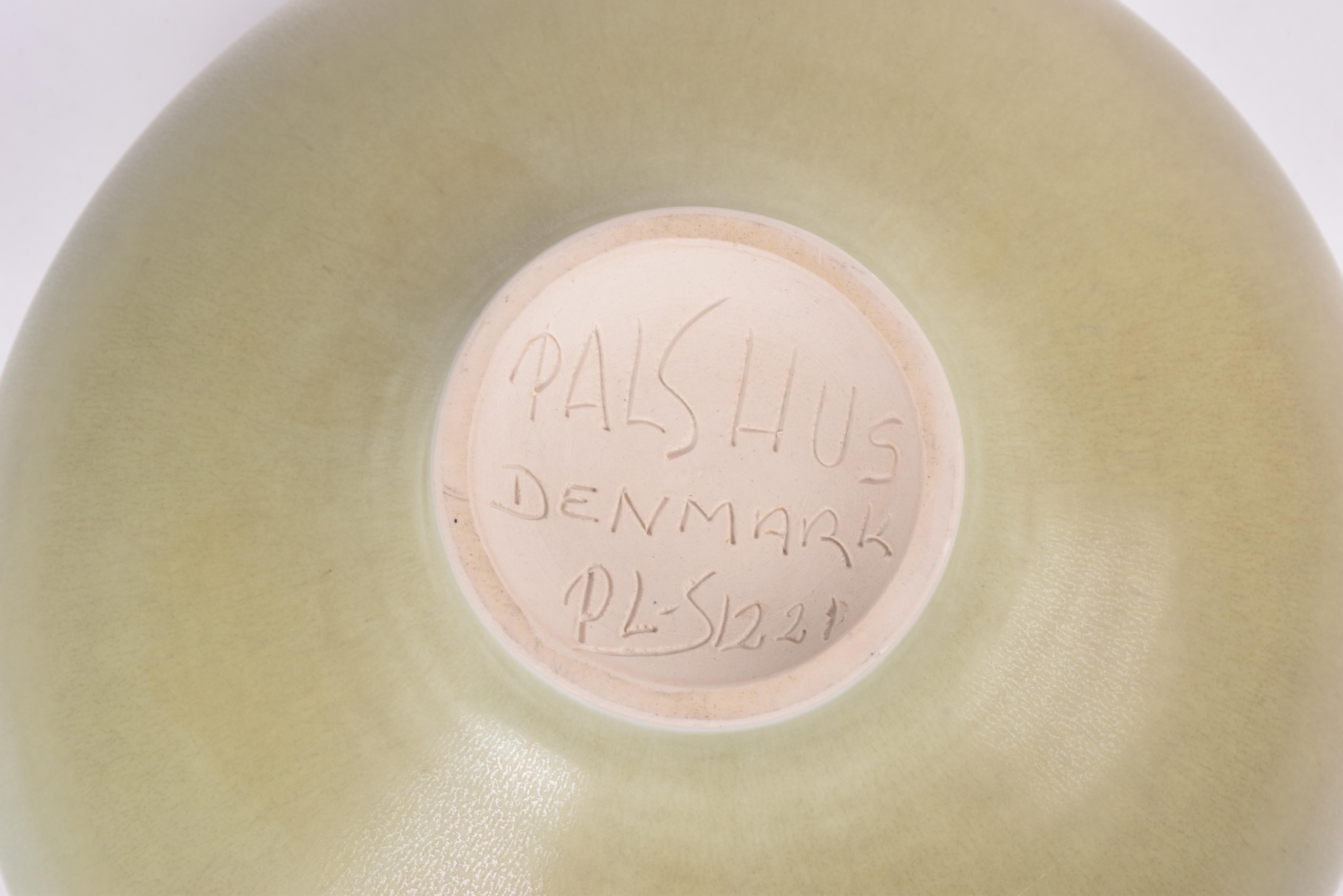 Danish Midcentury Palshus Huge Ceramic Bowl Pale Green Haresfur Glaze 7