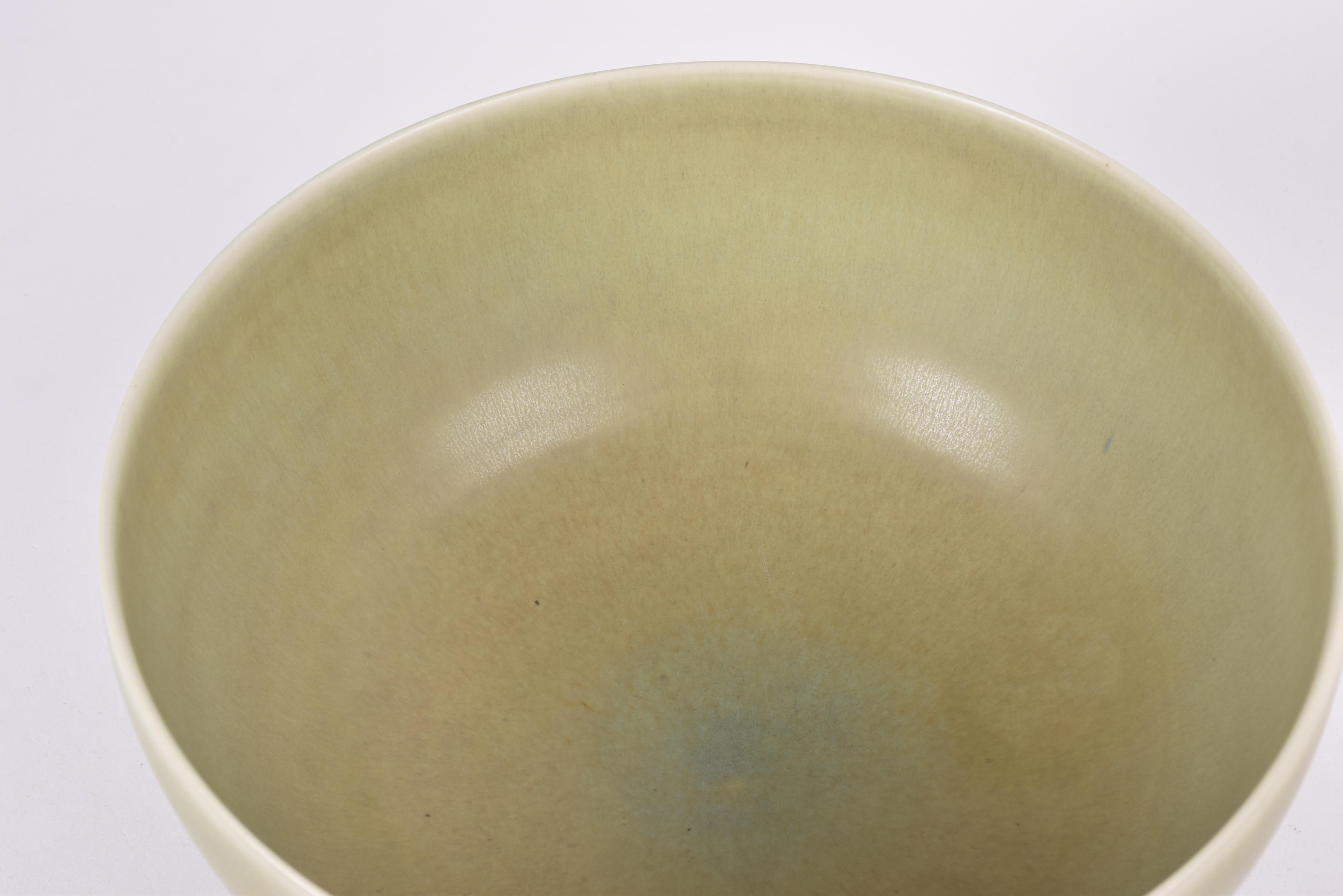 Danish Midcentury Palshus Huge Ceramic Bowl Pale Green Haresfur Glaze 1