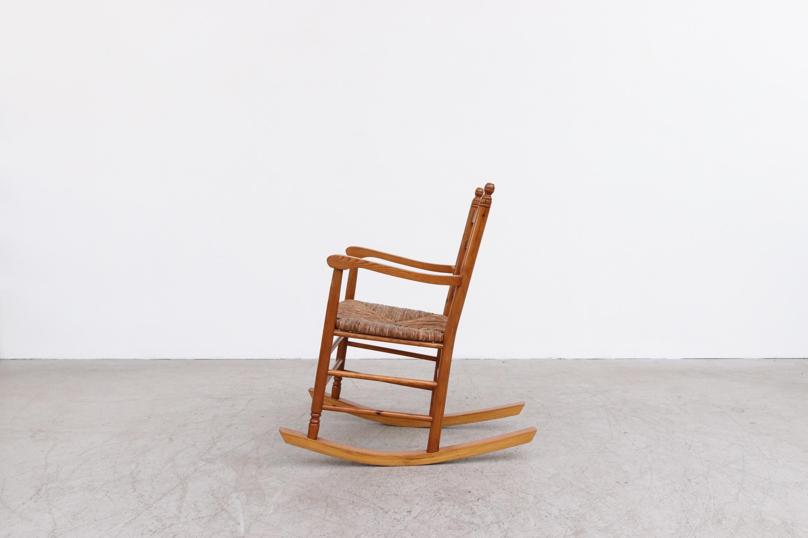 20th Century Danish Mid-Century Pine and Rush Rocking Chair For Sale