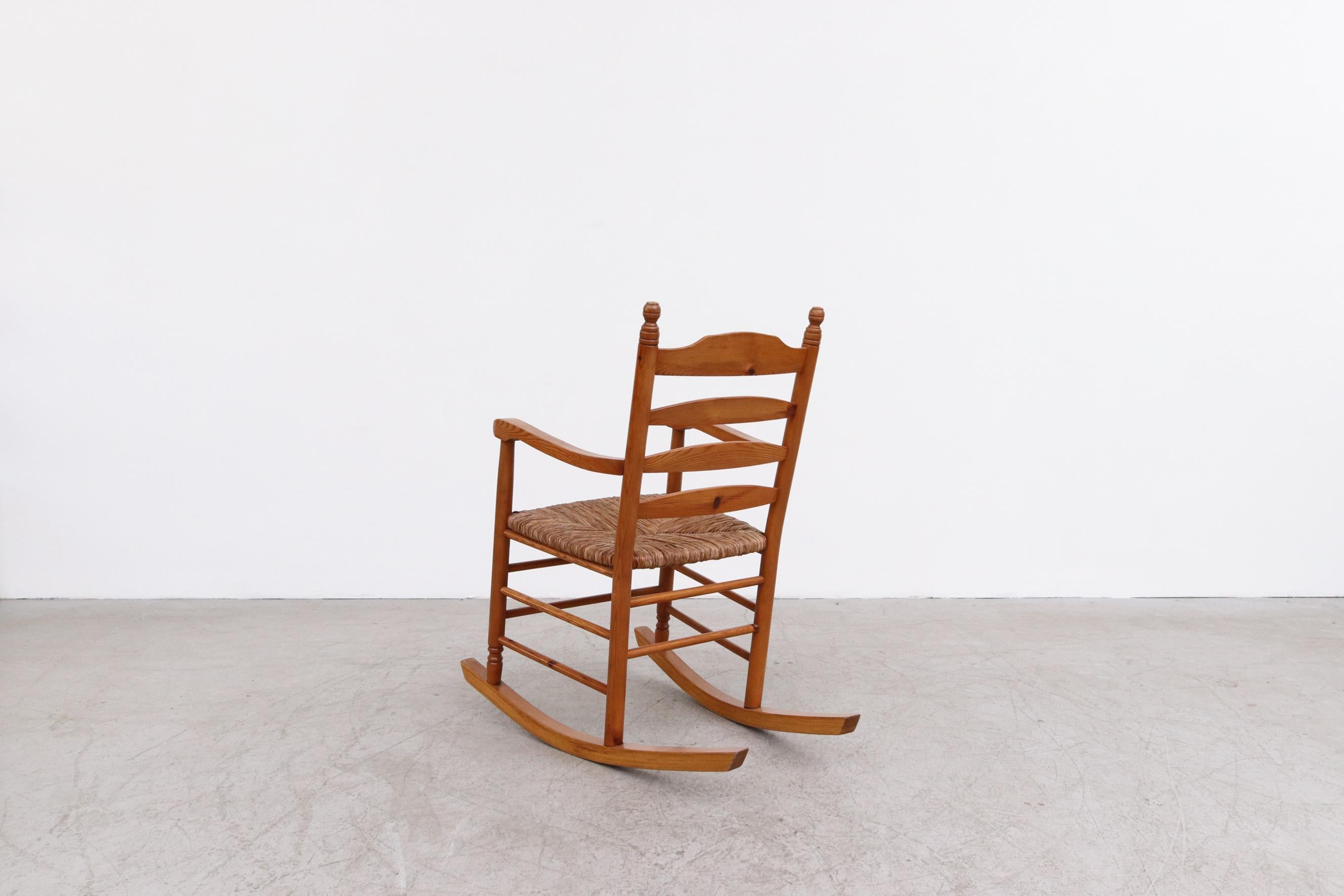 Danish Mid-Century Pine and Rush Rocking Chair For Sale 1