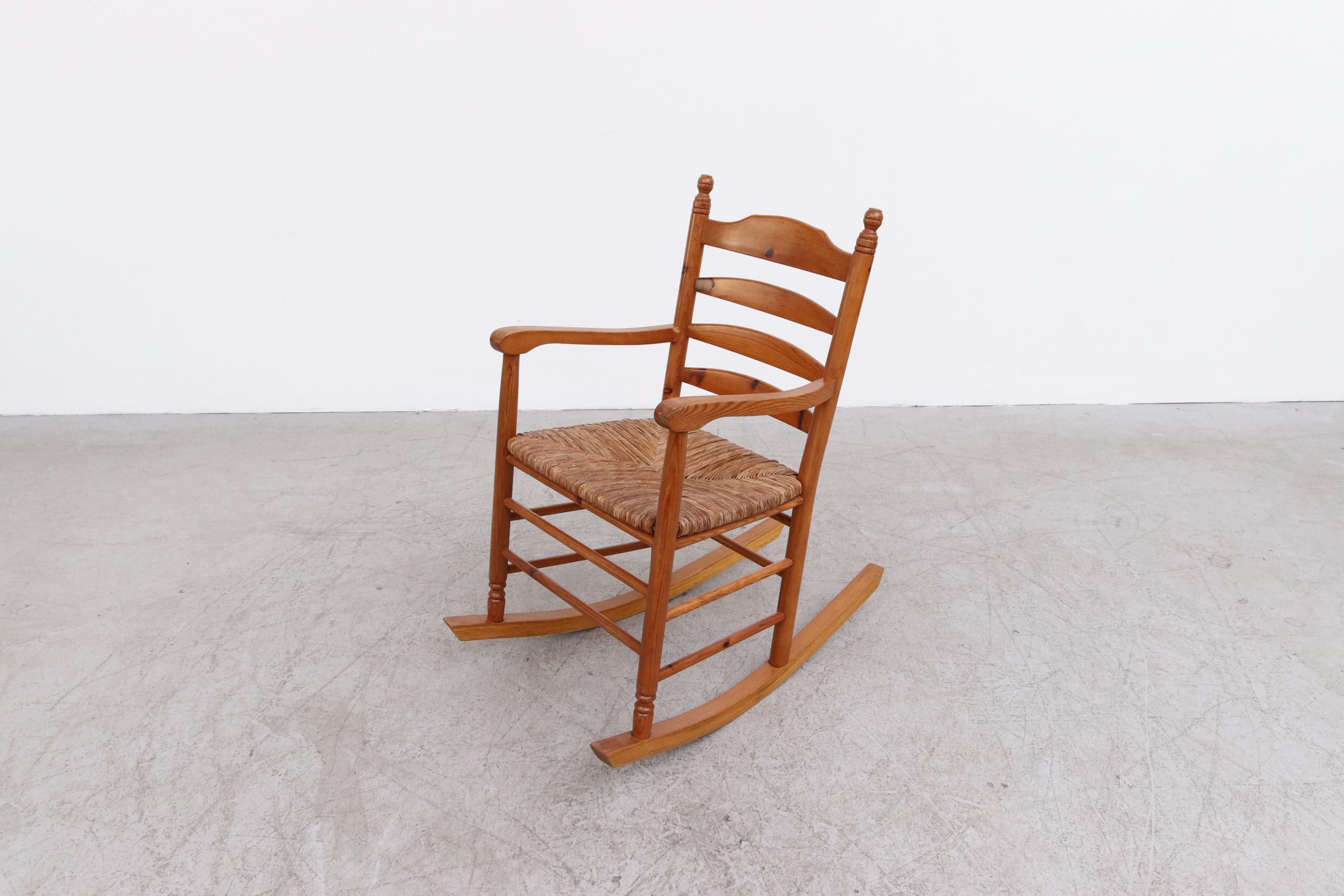 Danish Mid-Century Pine and Rush Rocking Chair For Sale 3