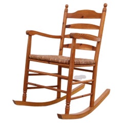 Danish Mid-Century Pine and Rush Rocking Chair