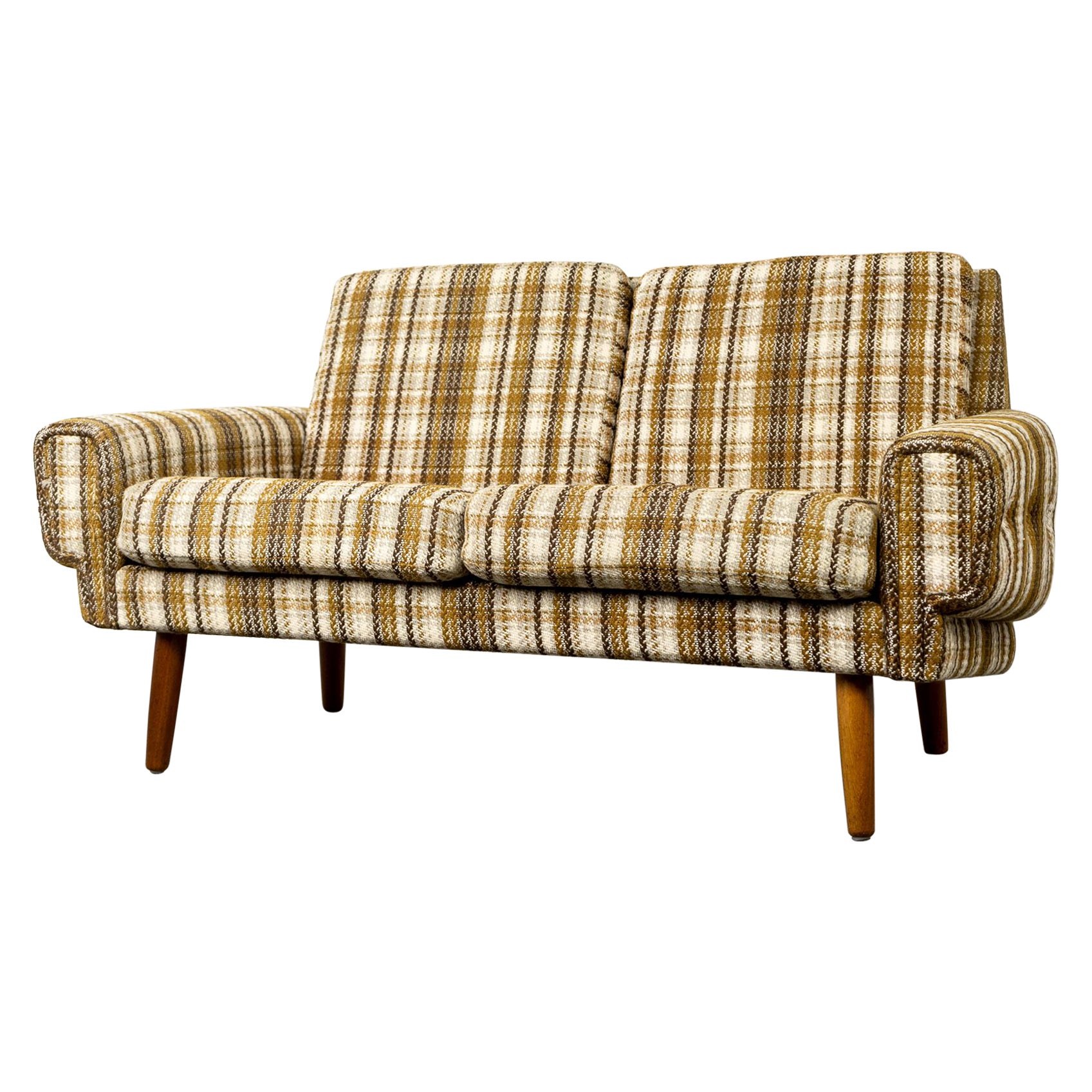 Danish Mid-Century Plaid Upholstered Loveseat