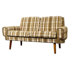 Danish Mid-Century Plaid Upholstered Loveseat
