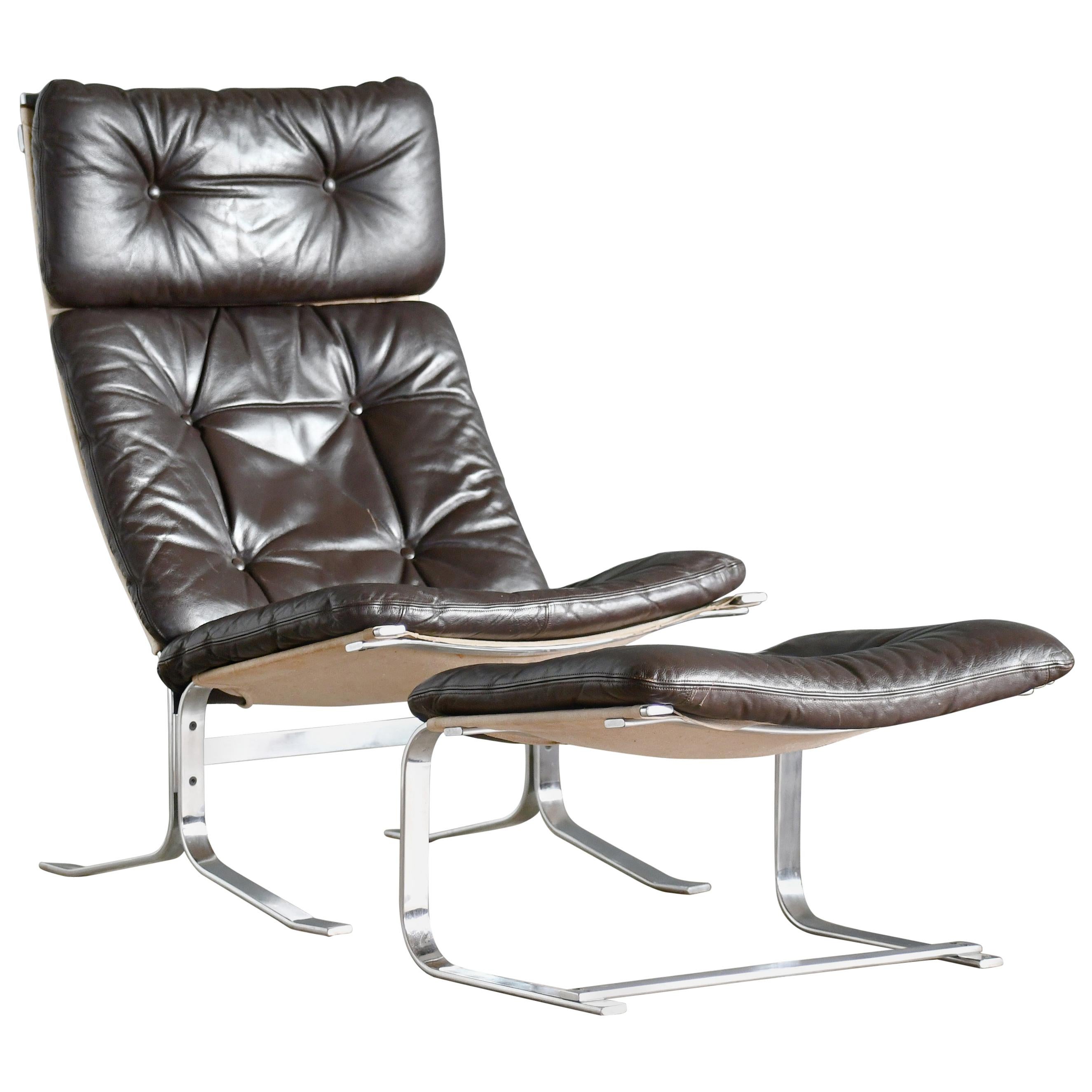 Danish Mid-Century Poul Kjaerholm Style Easy Chair in Leather and Steel ca, 1970 For Sale