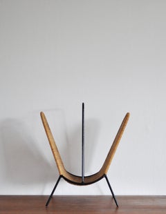 Danish Modern Rattan Magazine Rack attributed to Carl Auböck, 1960s