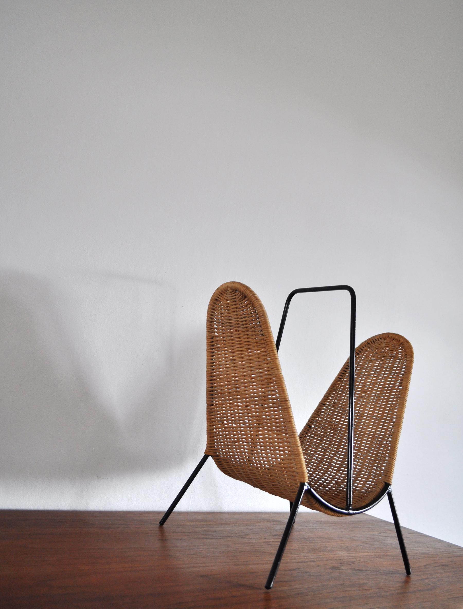 20th Century Danish Modern Rattan Magazine Rack attributed to Carl Auböck, 1960s For Sale