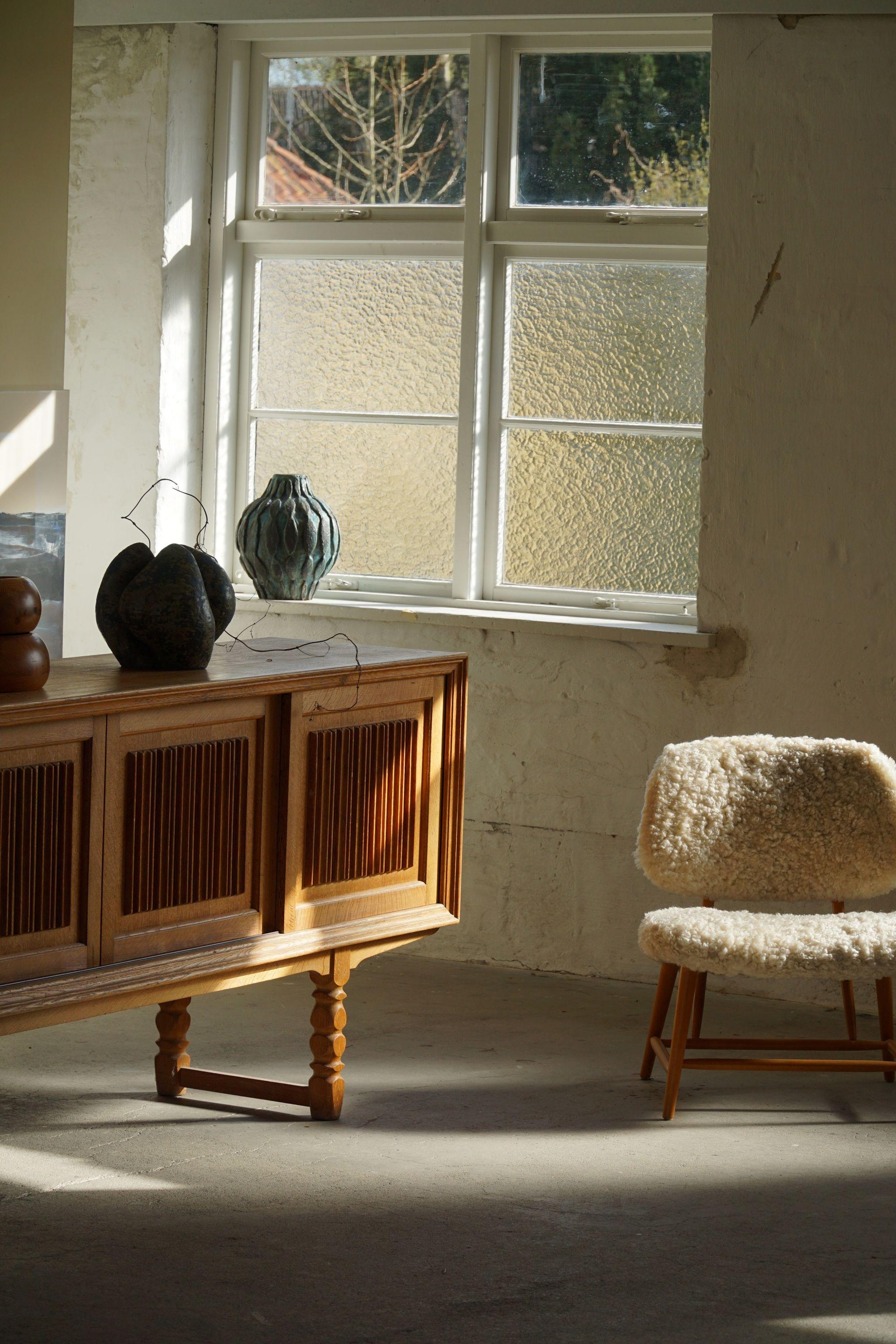 Danish Mid Century Rectangular Brutalist Classic Sideboard, Made in Oak, Ca 1950 13