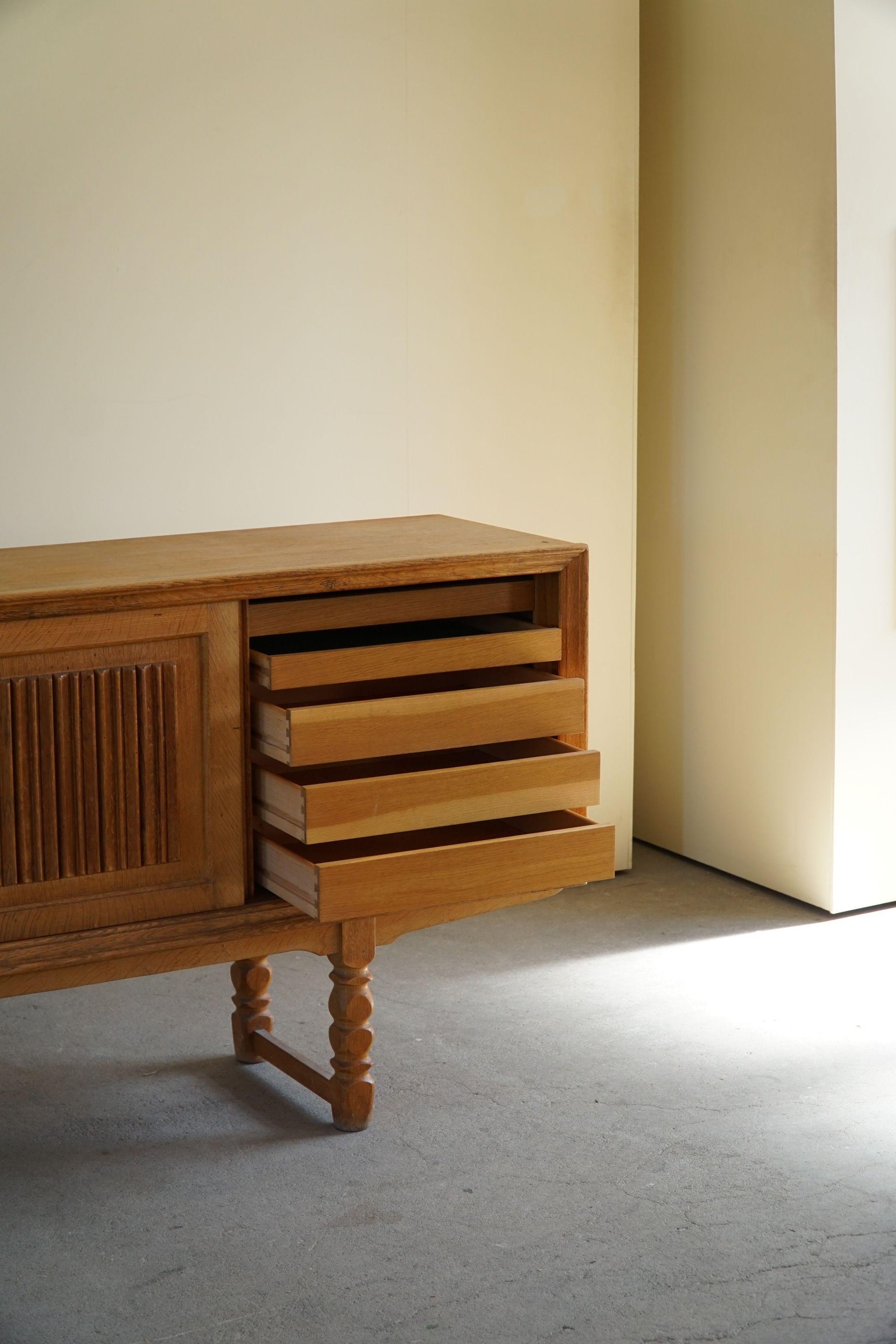 Scandinavian Modern Danish Mid Century Rectangular Brutalist Classic Sideboard, Made in Oak, Ca 1950