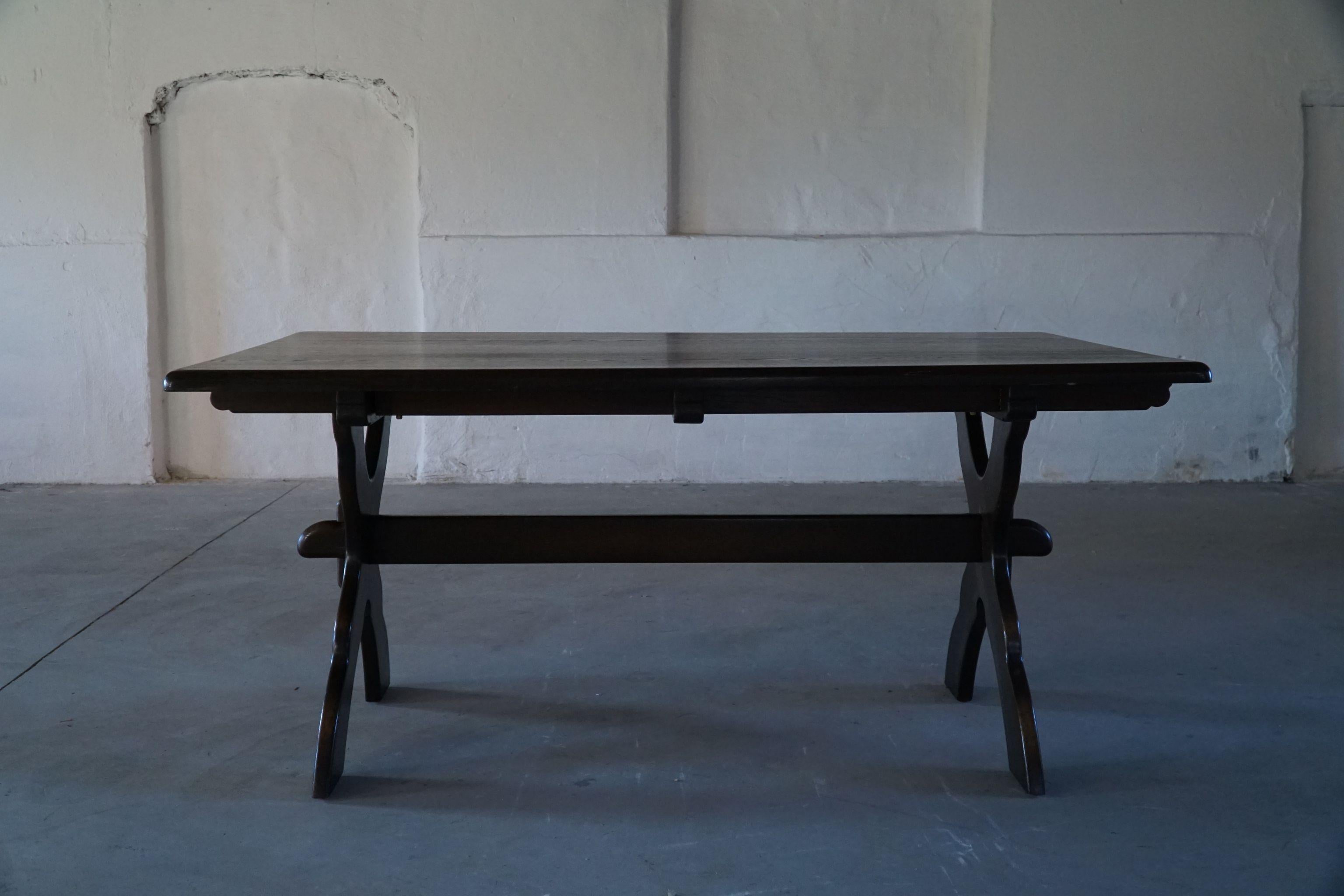 Danish Mid Century Rectangular Brutalist Dining Table in Stained Oak, 1960s 1