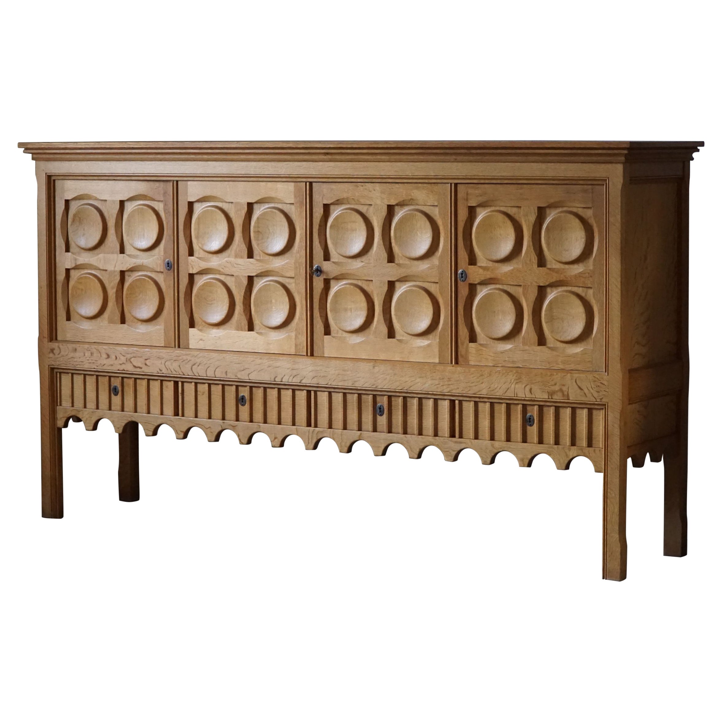 Danish Mid Century Rectangular Brutalist Sideboard, Made in Oak, ca 1950s