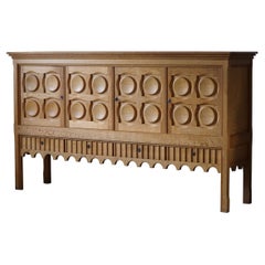 Danish Mid Century Rectangular Brutalist Sideboard, Made in Oak, ca 1950s