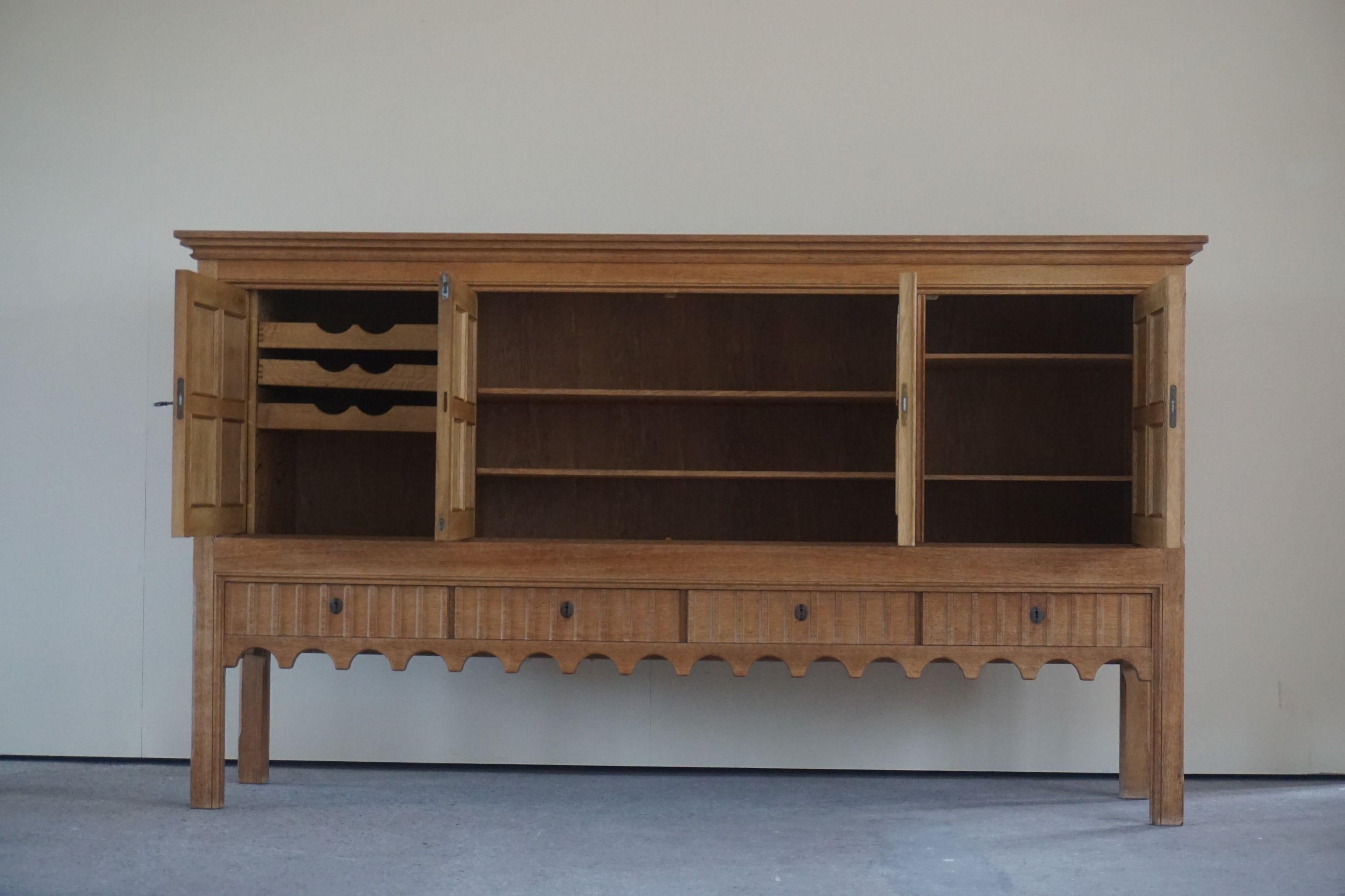 Danish Mid Century Rectangular Brutalist Sideboard, Made in Solid Oak, 1950s 2