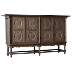 Danish Mid Century Rectangular Brutalist Sideboard, Made in Solid Oak, 1950s