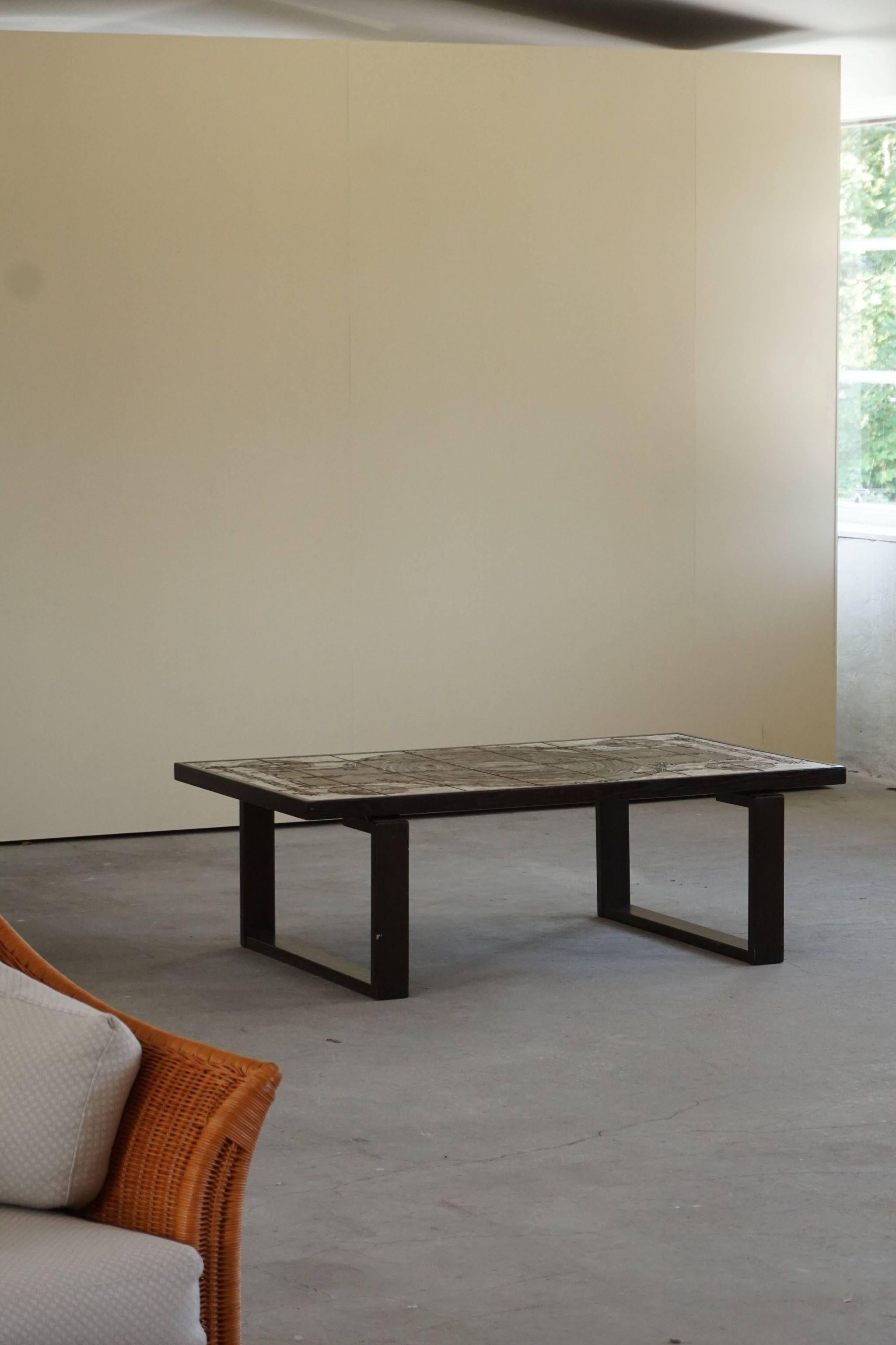 Danish Mid Century Rectangular Coffee Table by Ox Art in Oak and Stoneware, 1970 For Sale 2