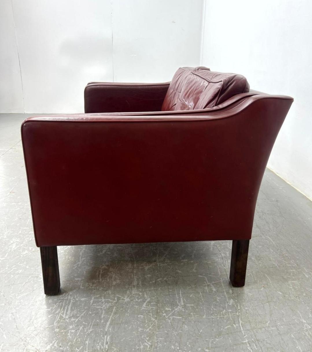 Mid-Century Modern Danish Mid Century Red Leather Loveseat By Mogens Hansen Circa 1960's