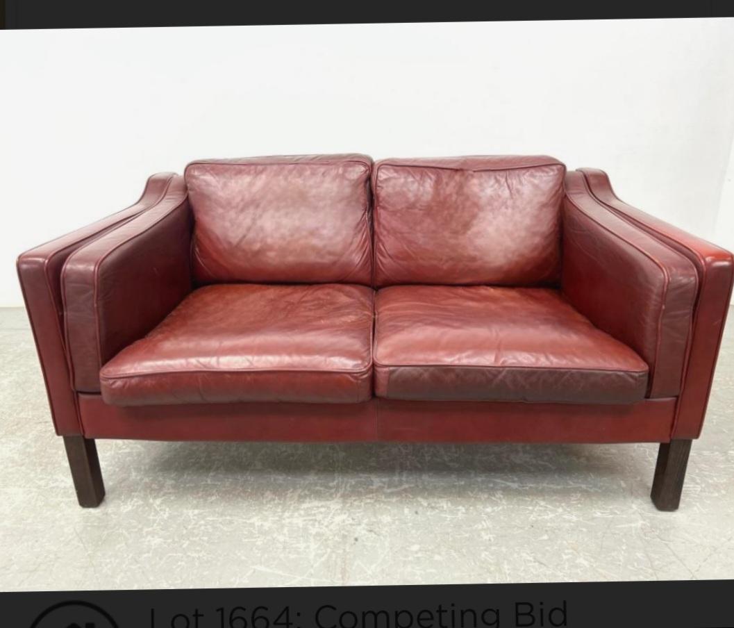 Hand-Crafted Danish Mid Century Red Leather Loveseat By Mogens Hansen Circa 1960's