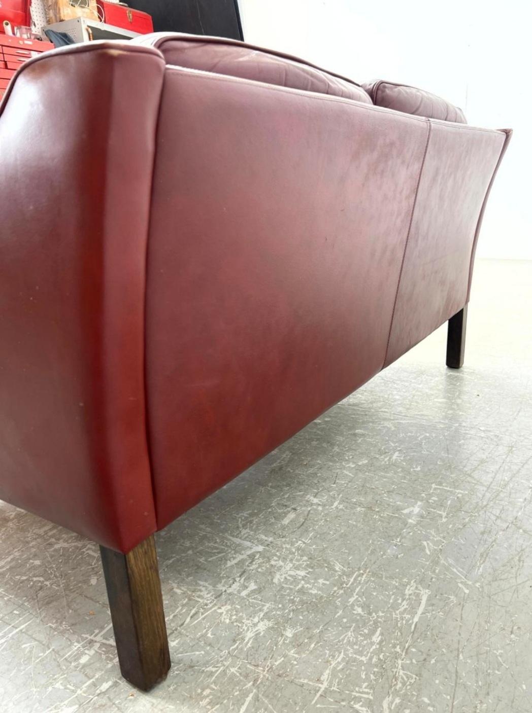 Danish Mid Century Red Leather Loveseat By Mogens Hansen Circa 1960's In Good Condition In Hudson, NY