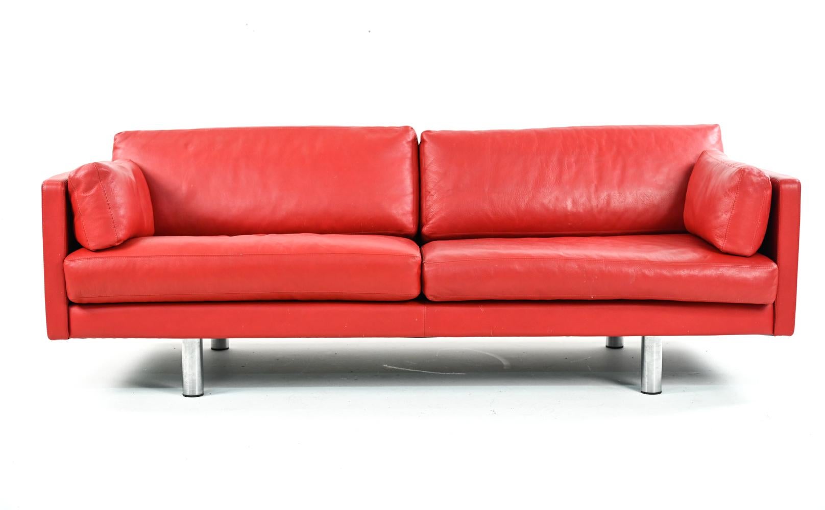 Mid-Century Modern Danish Mid-Century Red Leather Sofa