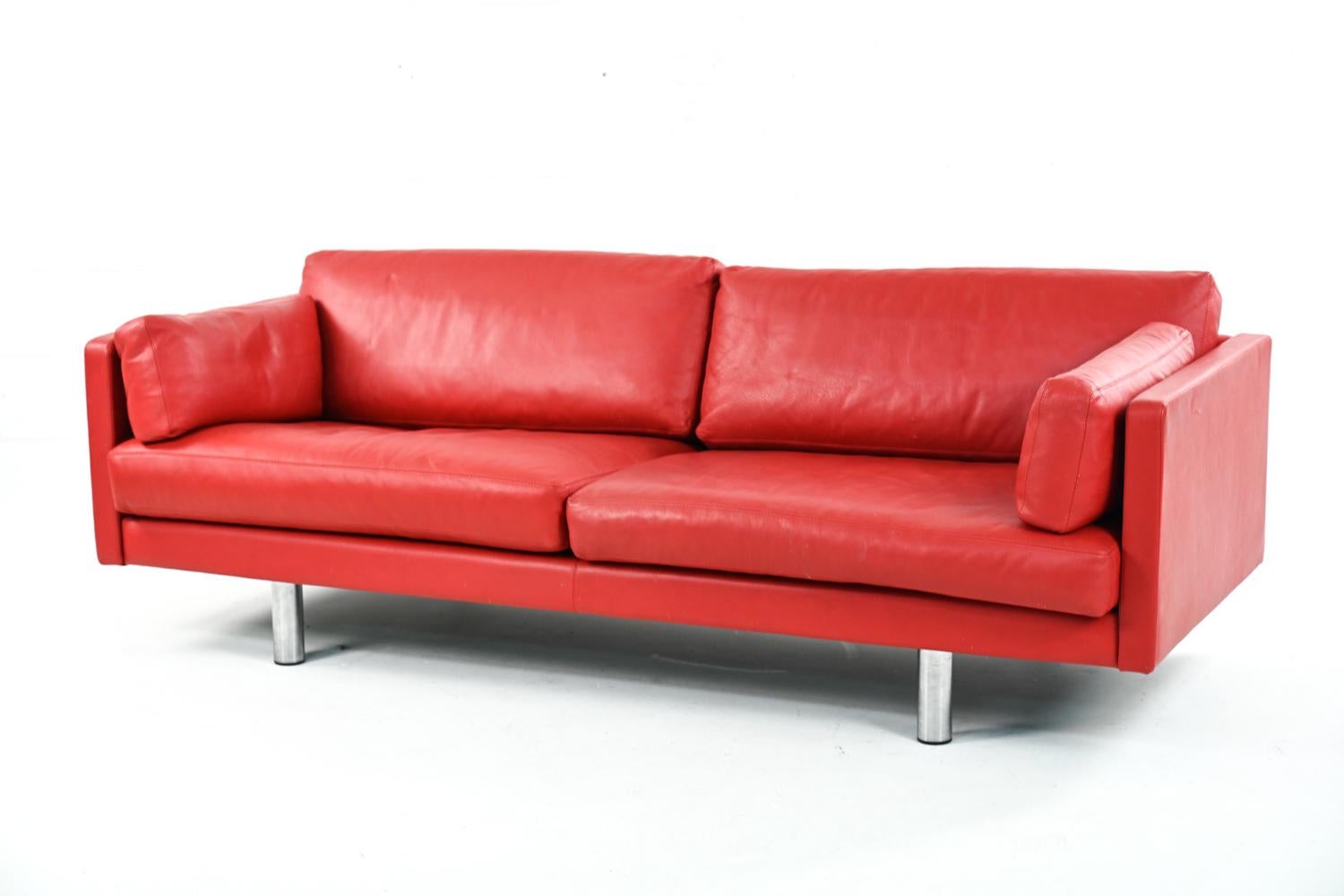 Danish Mid-Century Red Leather Sofa 1