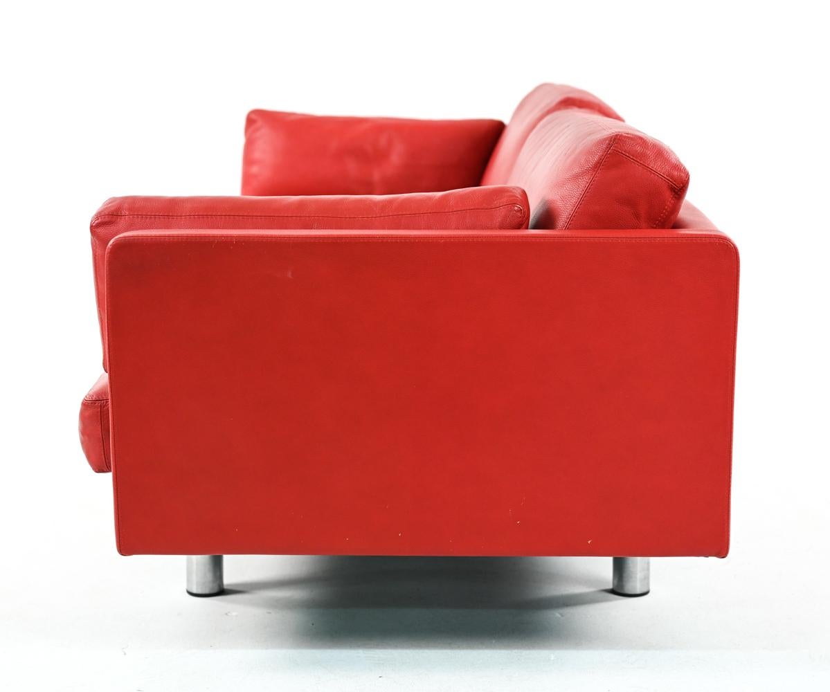 Danish Mid-Century Red Leather Sofa 2