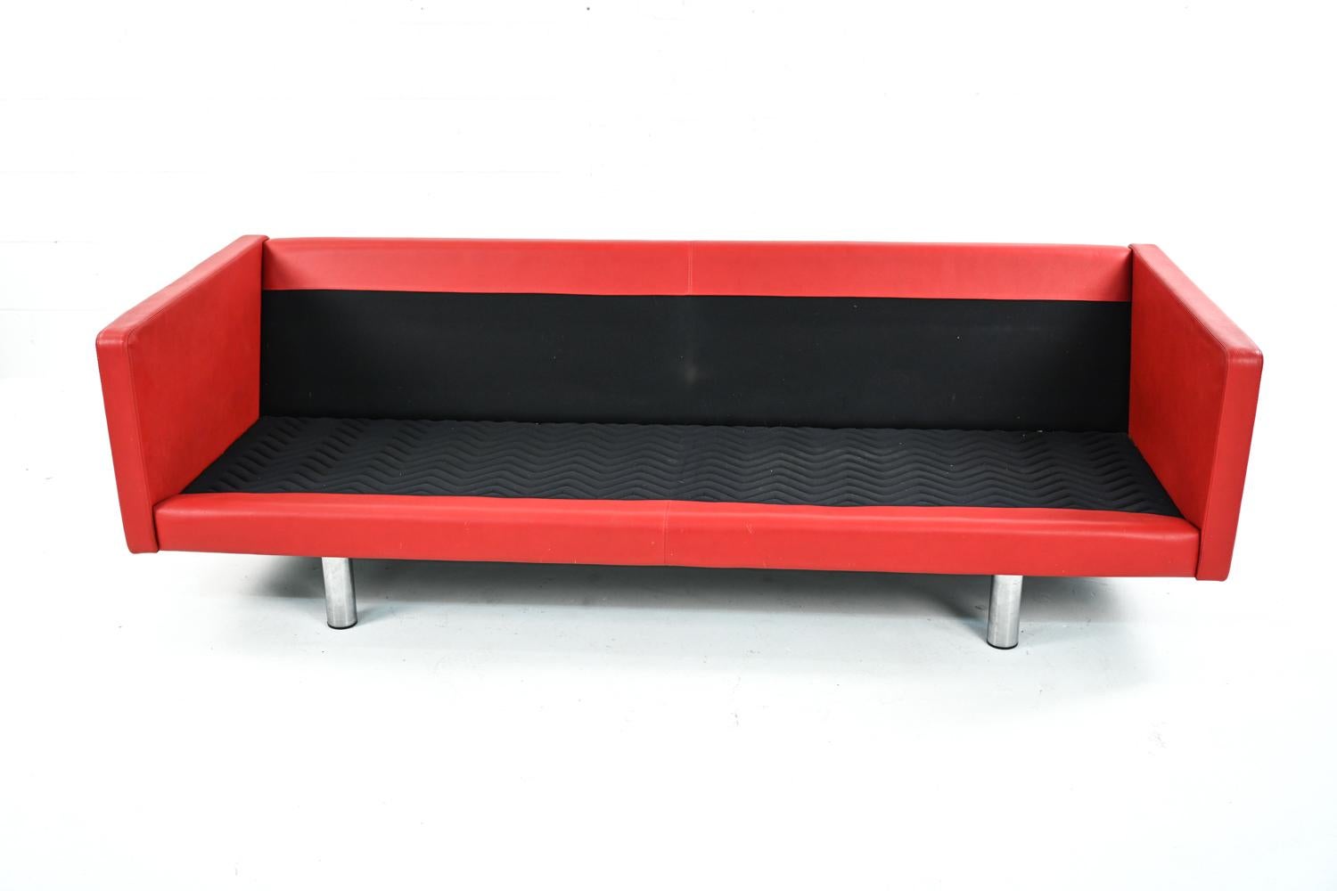 Danish Mid-Century Red Leather Sofa 4