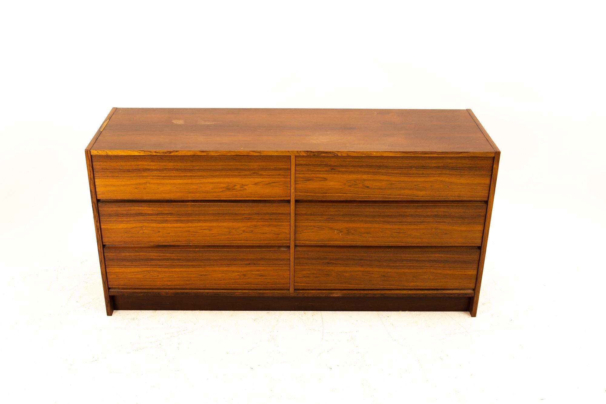 Late 20th Century Danish Mid Century Rosewood 6 Drawer Lowboy Dresser