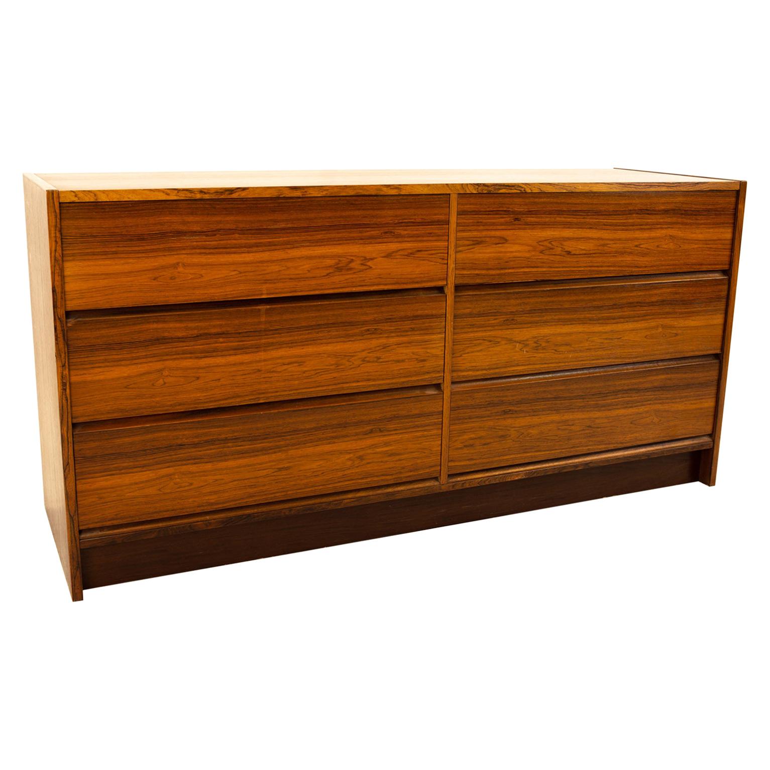 Danish Mid Century Rosewood 6 Drawer Lowboy Dresser