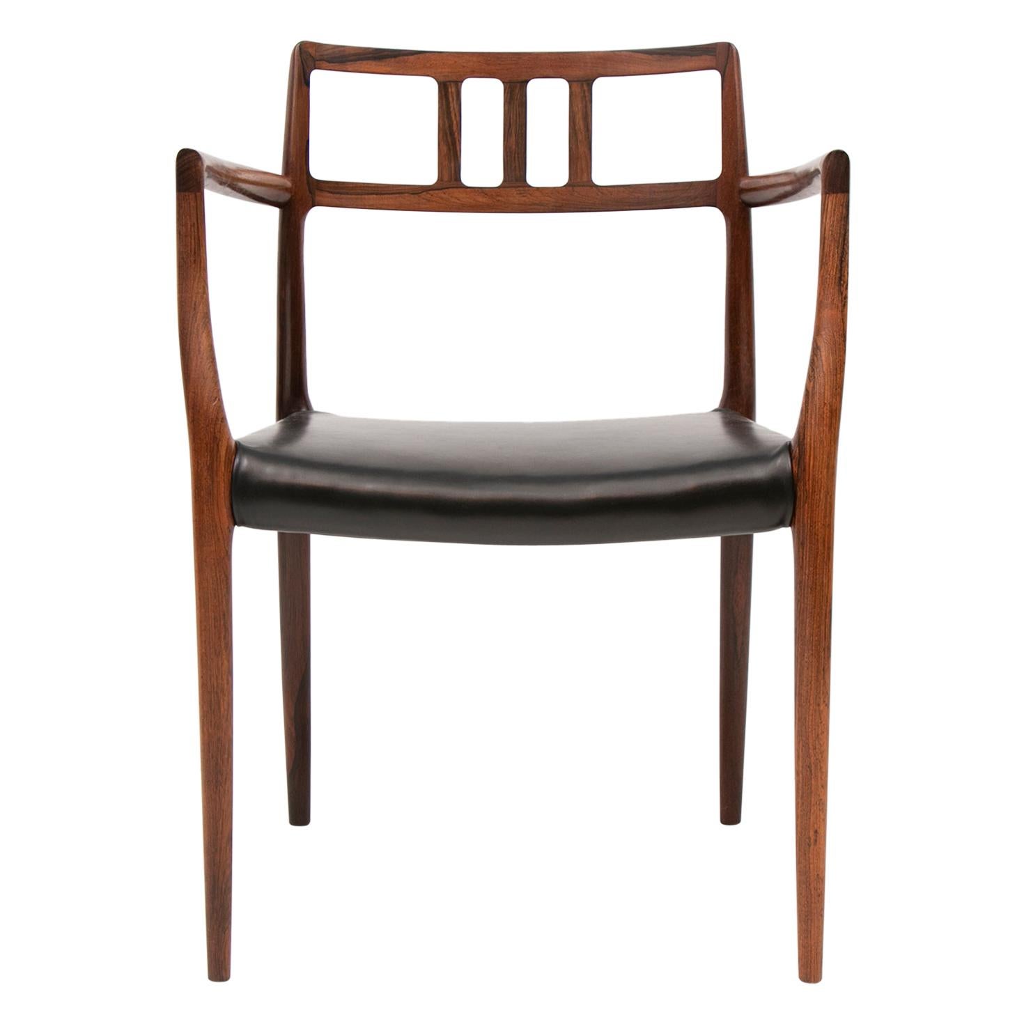 Danish Midcentury Rosewood and Leather Armchair Model 64 by Niels O. Møller For Sale