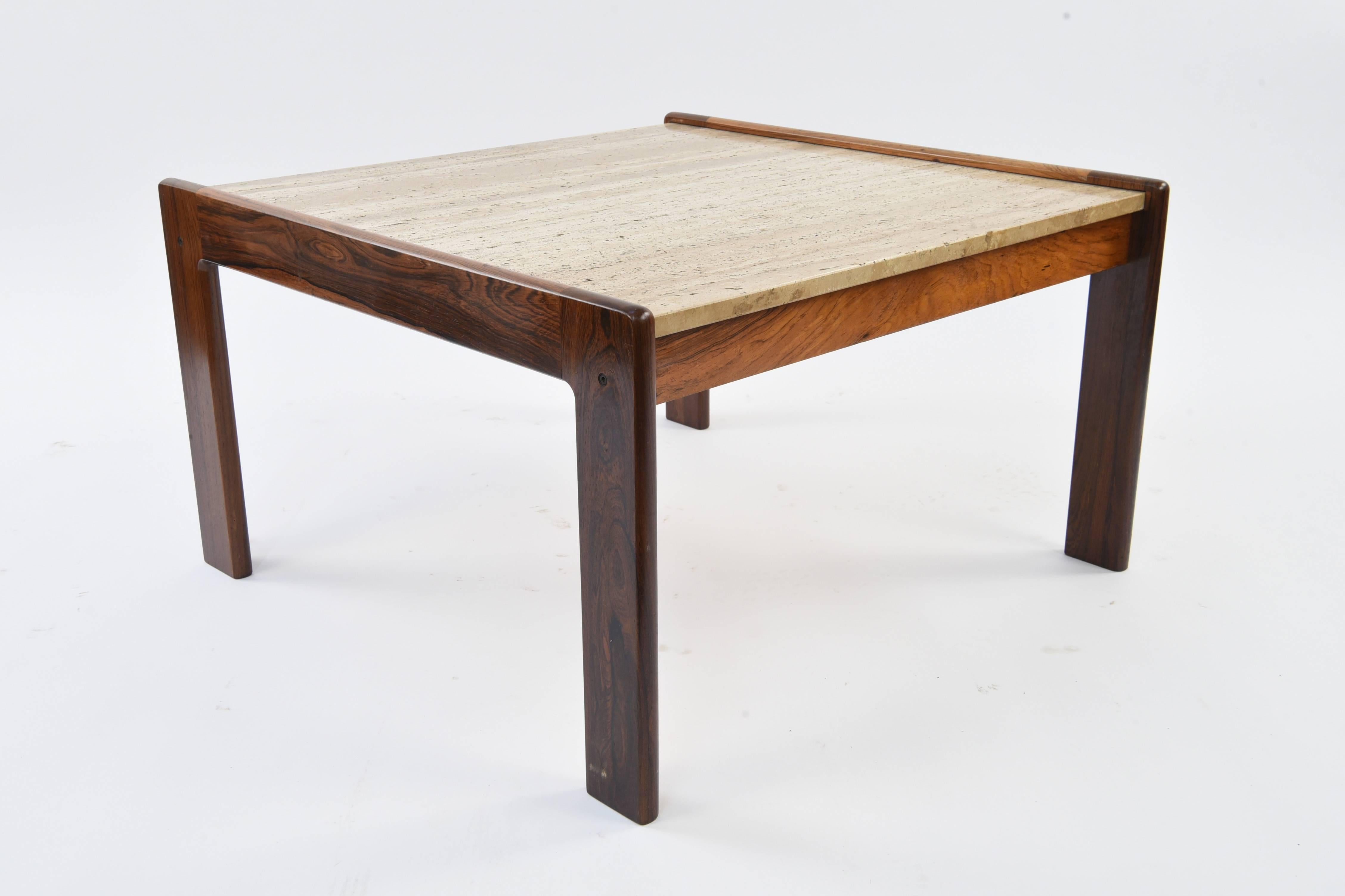 Danish Mid-Century Rosewood and Travertine Coffee Table In Good Condition In Norwalk, CT