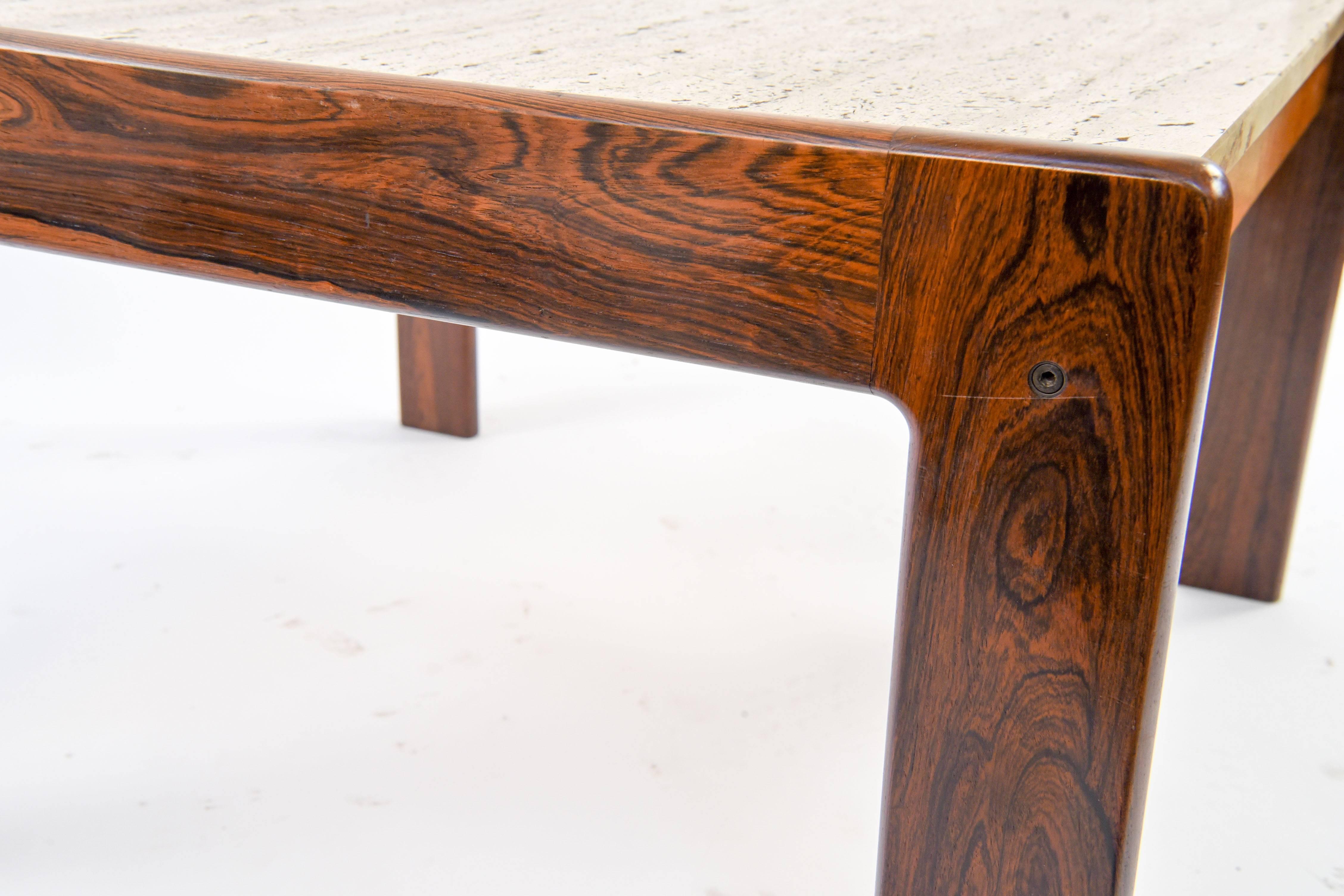 Danish Mid-Century Rosewood and Travertine Coffee Table 1