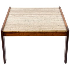 Danish Mid-Century Rosewood and Travertine Coffee Table