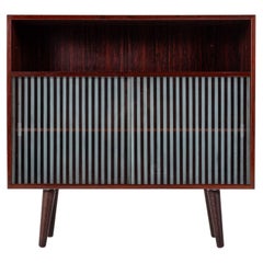 Danish Mid-Century Rosewood Cabinet with Striped Glass Sliding Doors, 1960s