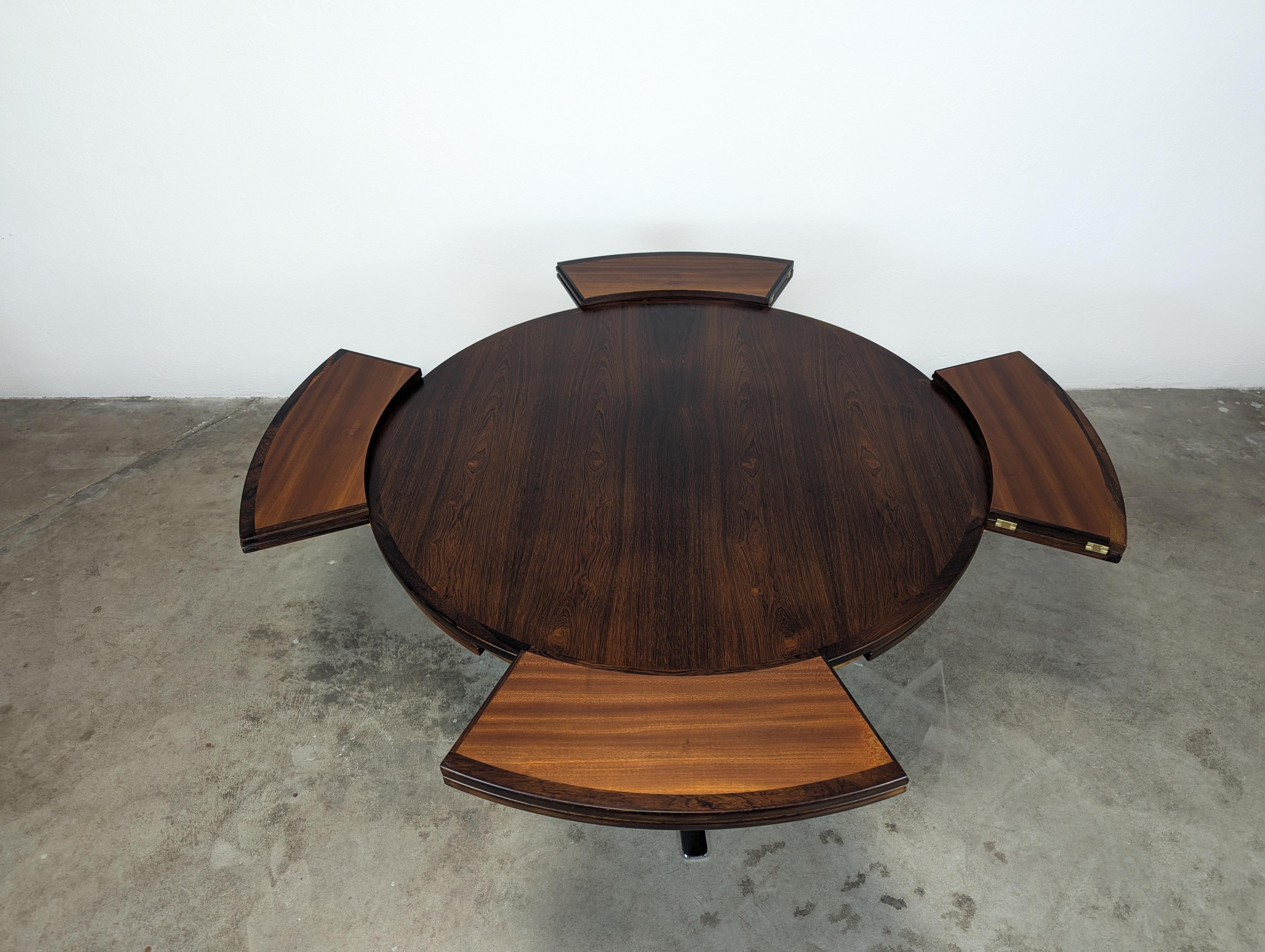 Chrome Danish Mid Century Rosewood Flip Flap Circular Dining Table by Dyrlund, c1960s