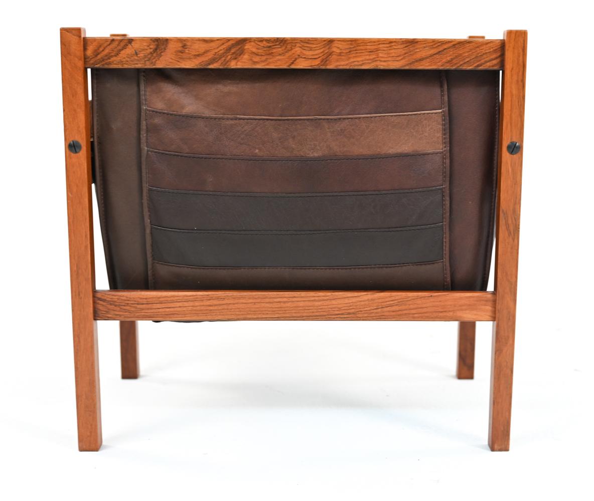 Danish Mid-Century Rosewood & Leather Magazine Rack 5