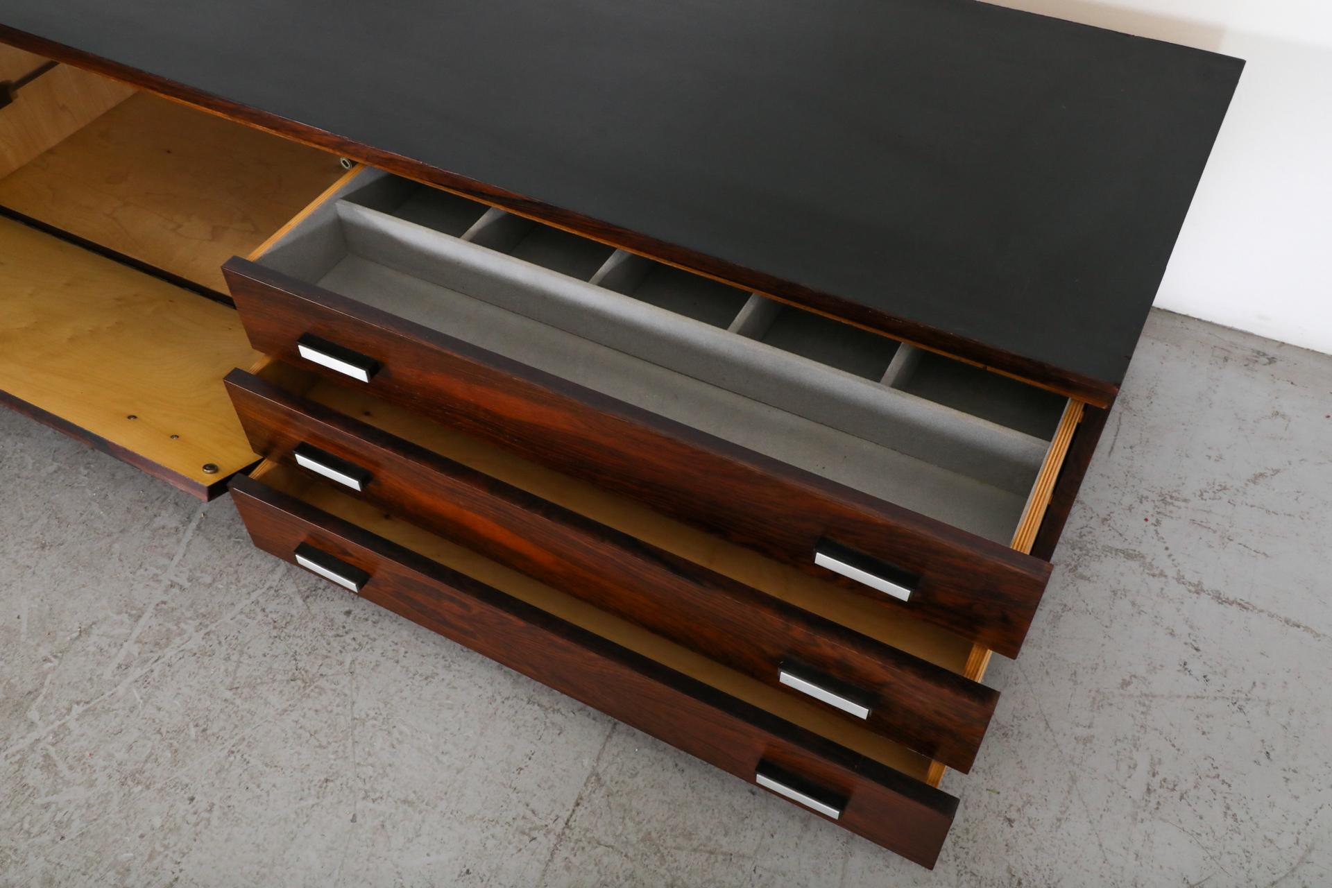 Danish Mid-Century Rosewood Media Credenza with Brushed Aluminum Drawer Pulls 5