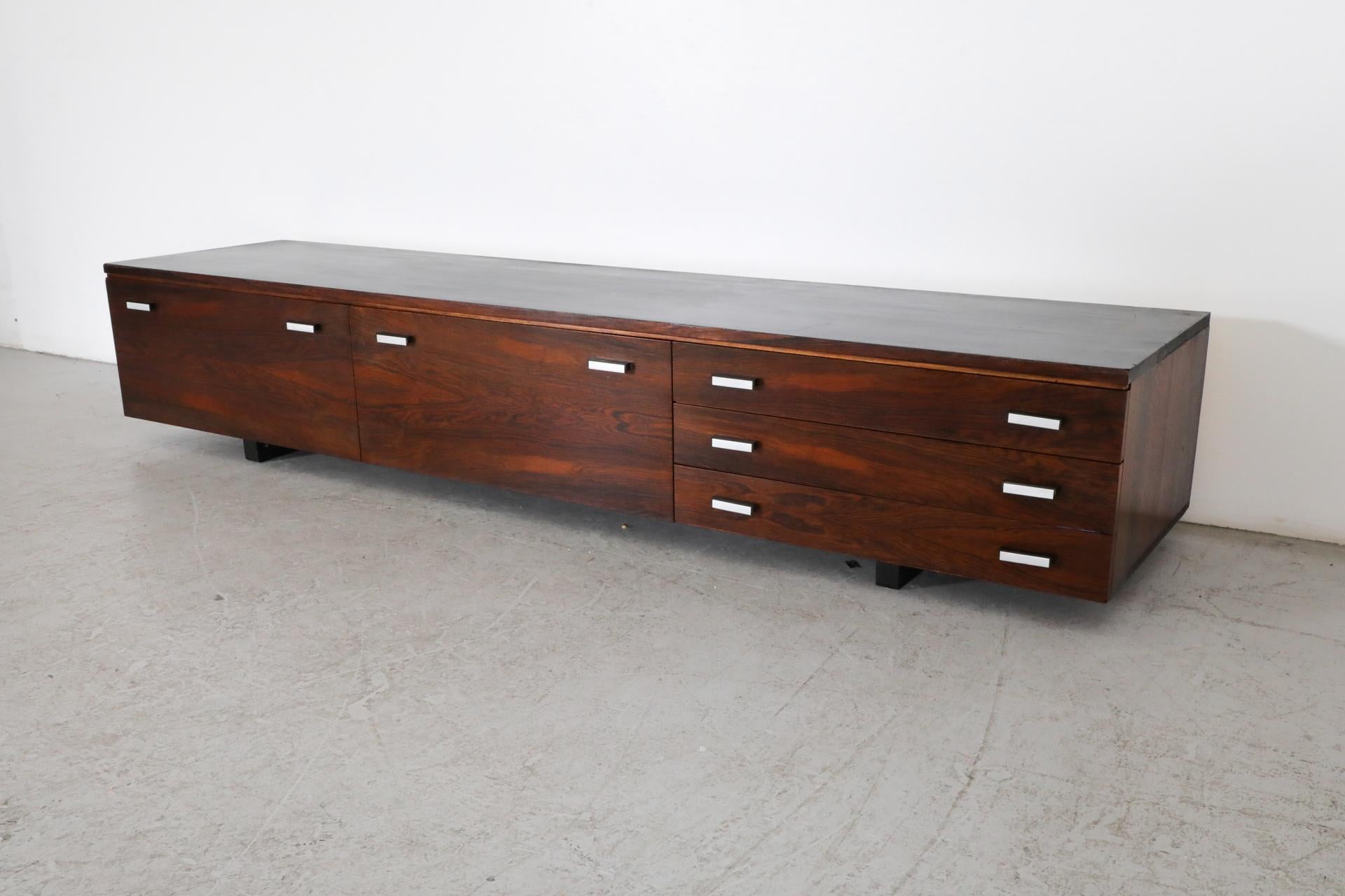 Danish Mid-Century Rosewood Media Credenza with Brushed Aluminum Drawer Pulls 6