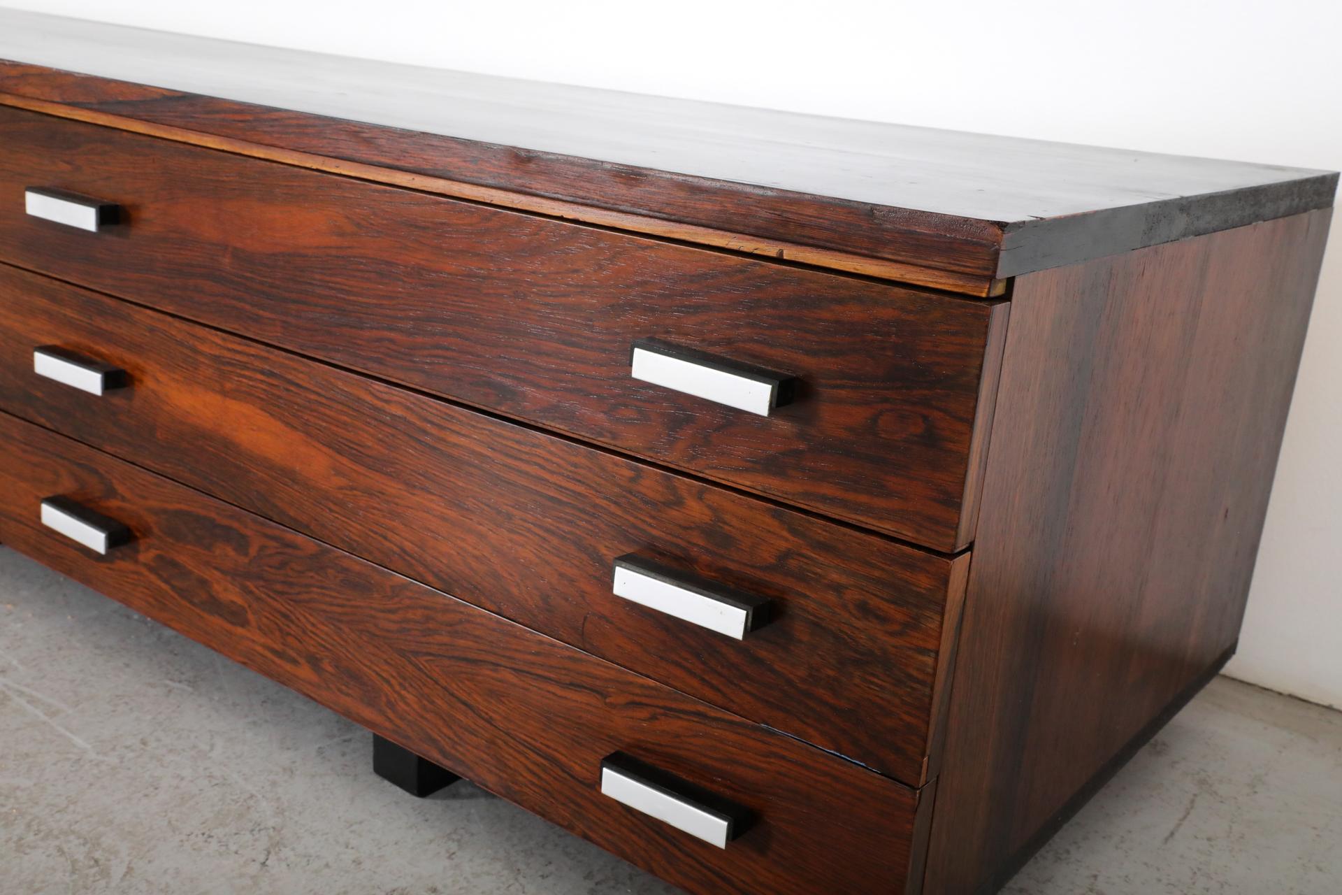 Danish Mid-Century Rosewood Media Credenza with Brushed Aluminum Drawer Pulls 12