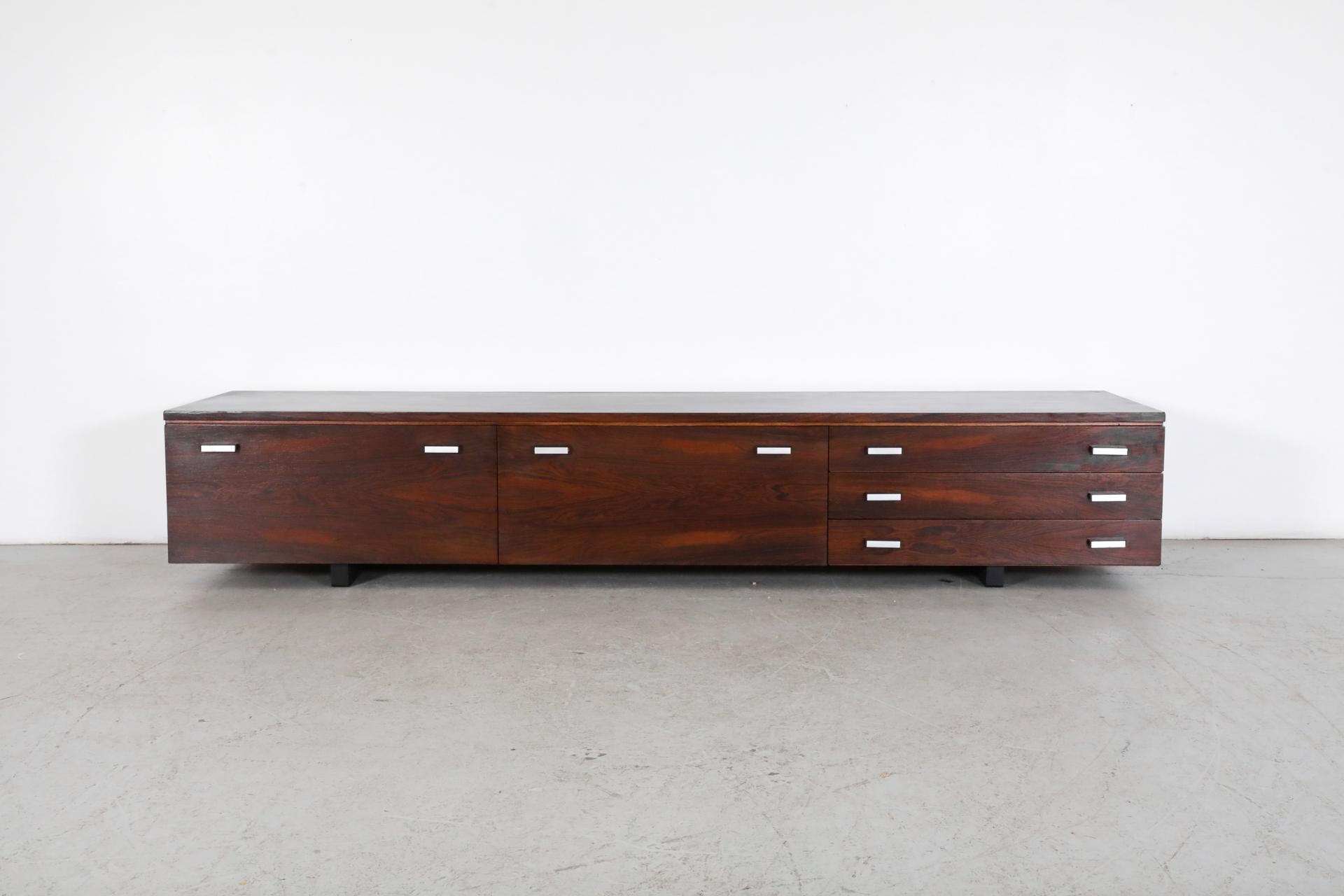 Mid-Century Modern Danish Mid-Century Rosewood Media Credenza with Brushed Aluminum Drawer Pulls