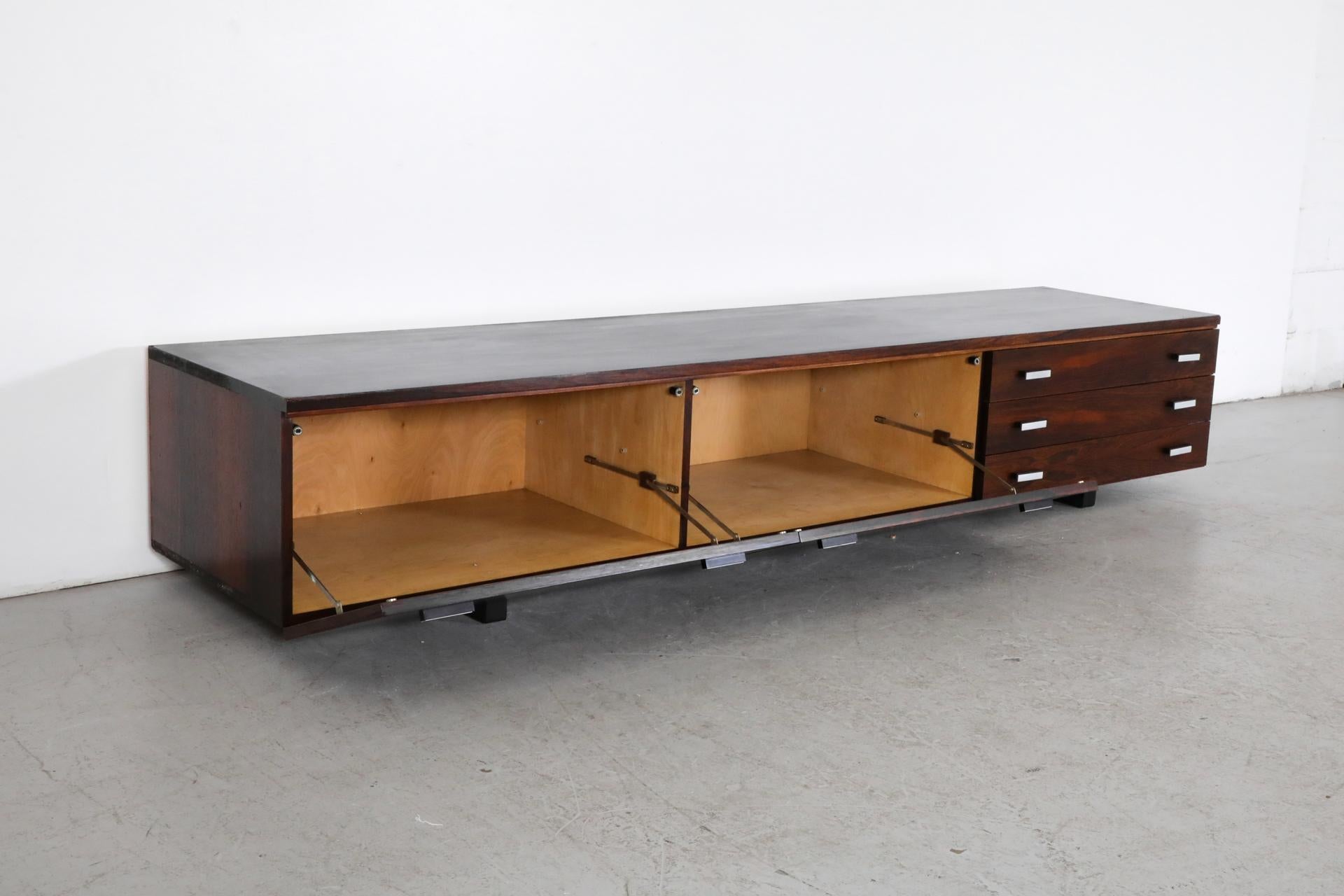 20th Century Danish Mid-Century Rosewood Media Credenza with Brushed Aluminum Drawer Pulls