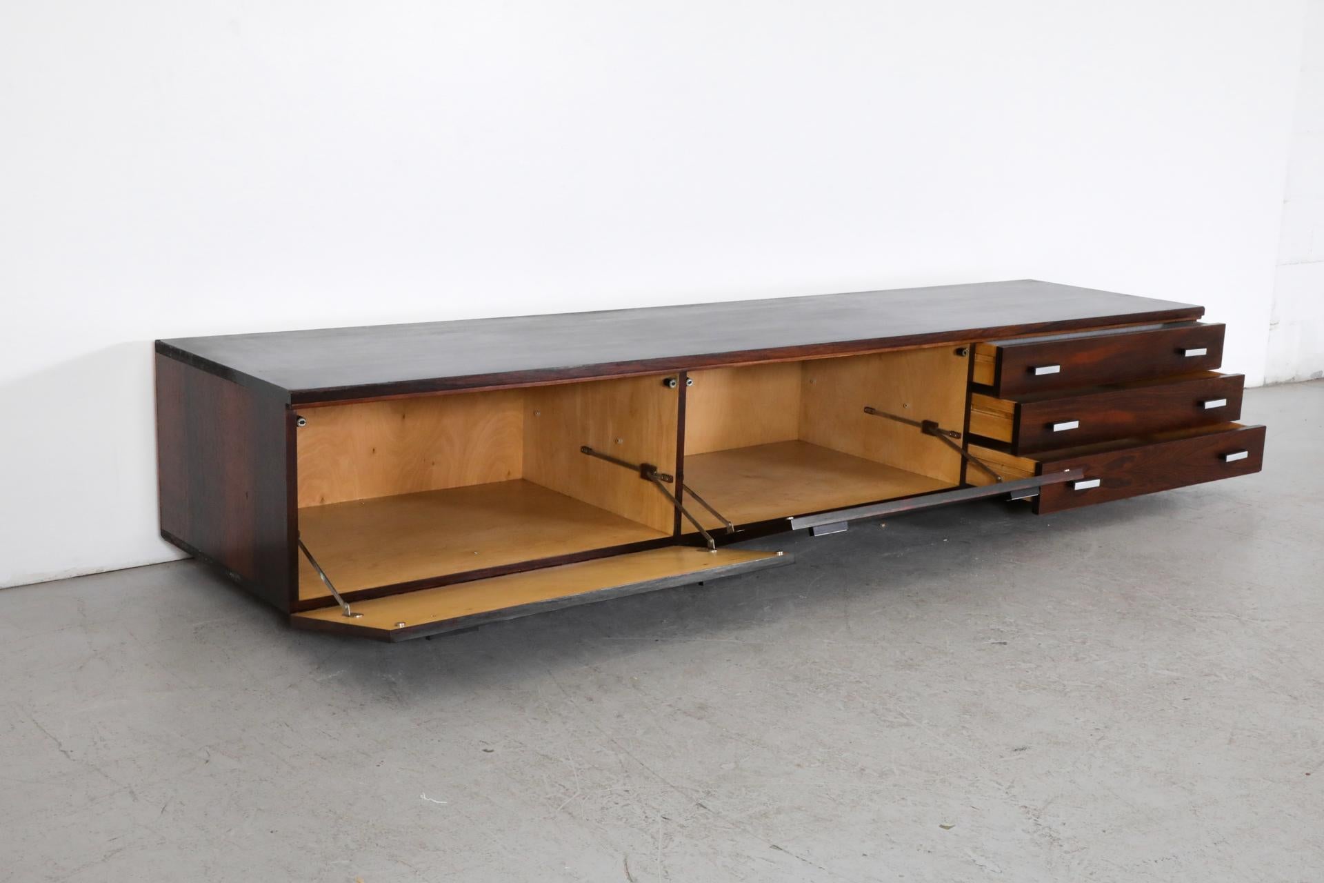 Danish Mid-Century Rosewood Media Credenza with Brushed Aluminum Drawer Pulls 1