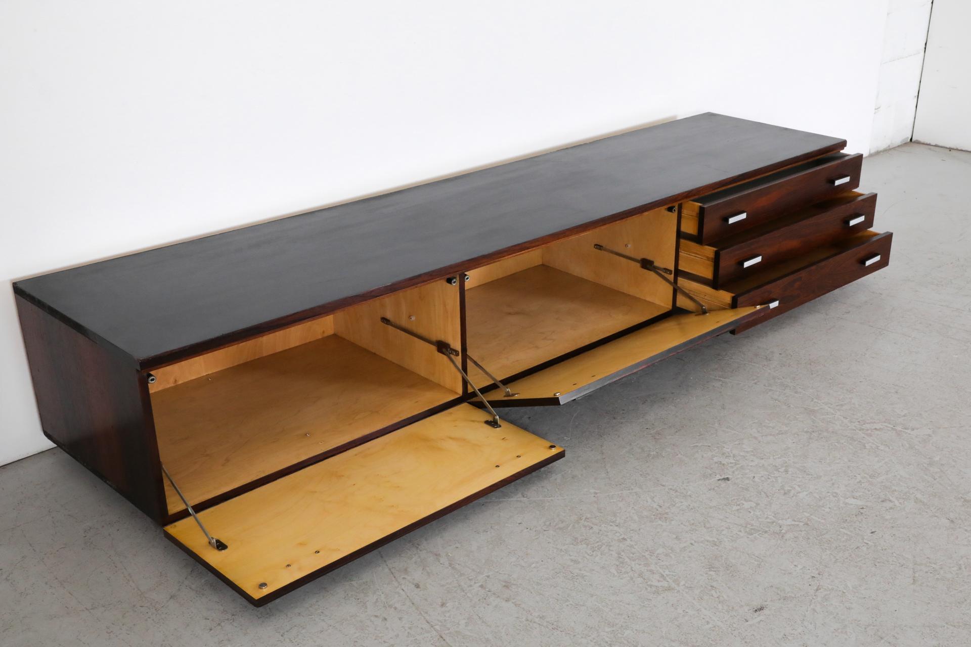 Danish Mid-Century Rosewood Media Credenza with Brushed Aluminum Drawer Pulls 2