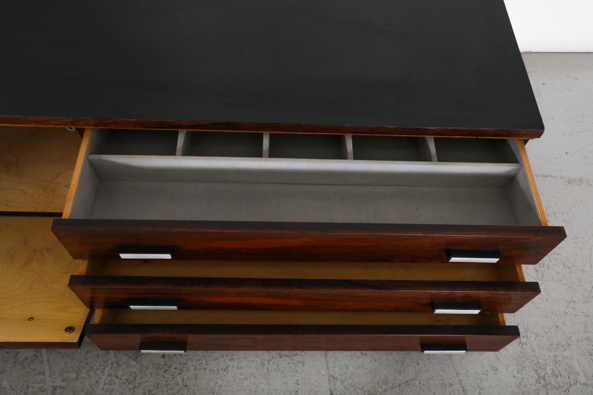 Danish Mid-Century Rosewood Media Credenza with Brushed Aluminum Drawer Pulls 4