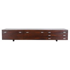 Danish Mid-Century Rosewood Media Credenza with Brushed Aluminum Drawer Pulls