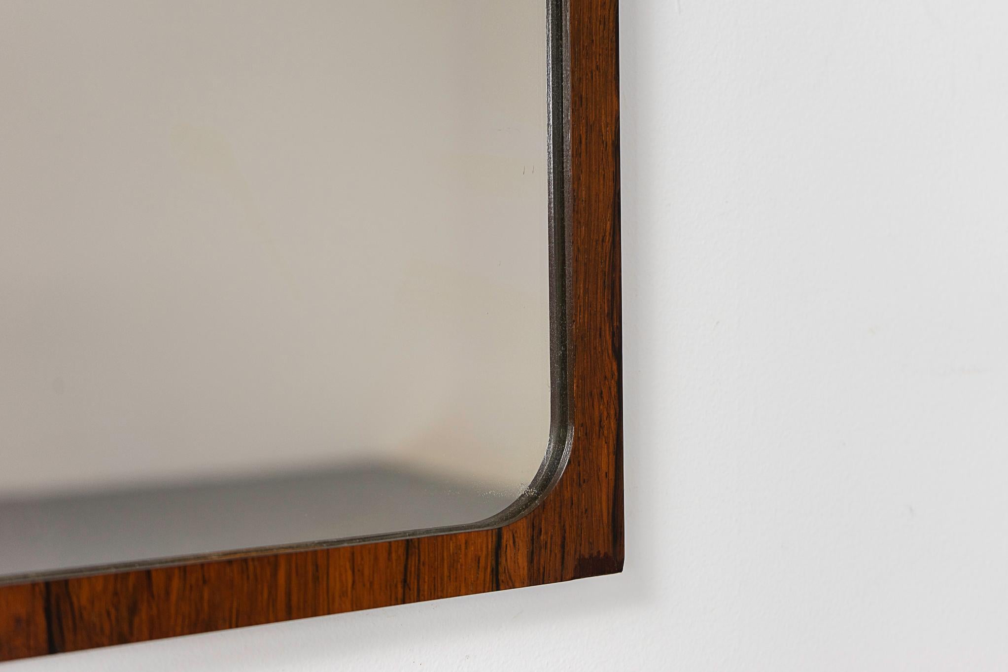 Veneer Danish Mid-Century Rosewood Mirror with Light